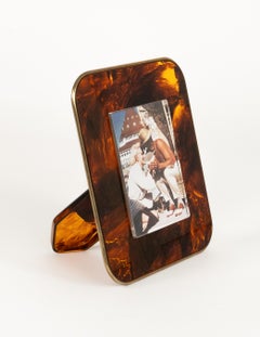 Cadre photo en lucite écaille et laiton, style Christian Dior, Italie, années 1970
