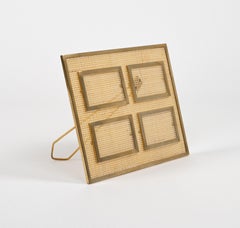 Picture Frame in Lucite, Wicker and Brass Christian Dior Style, Italy 1970s