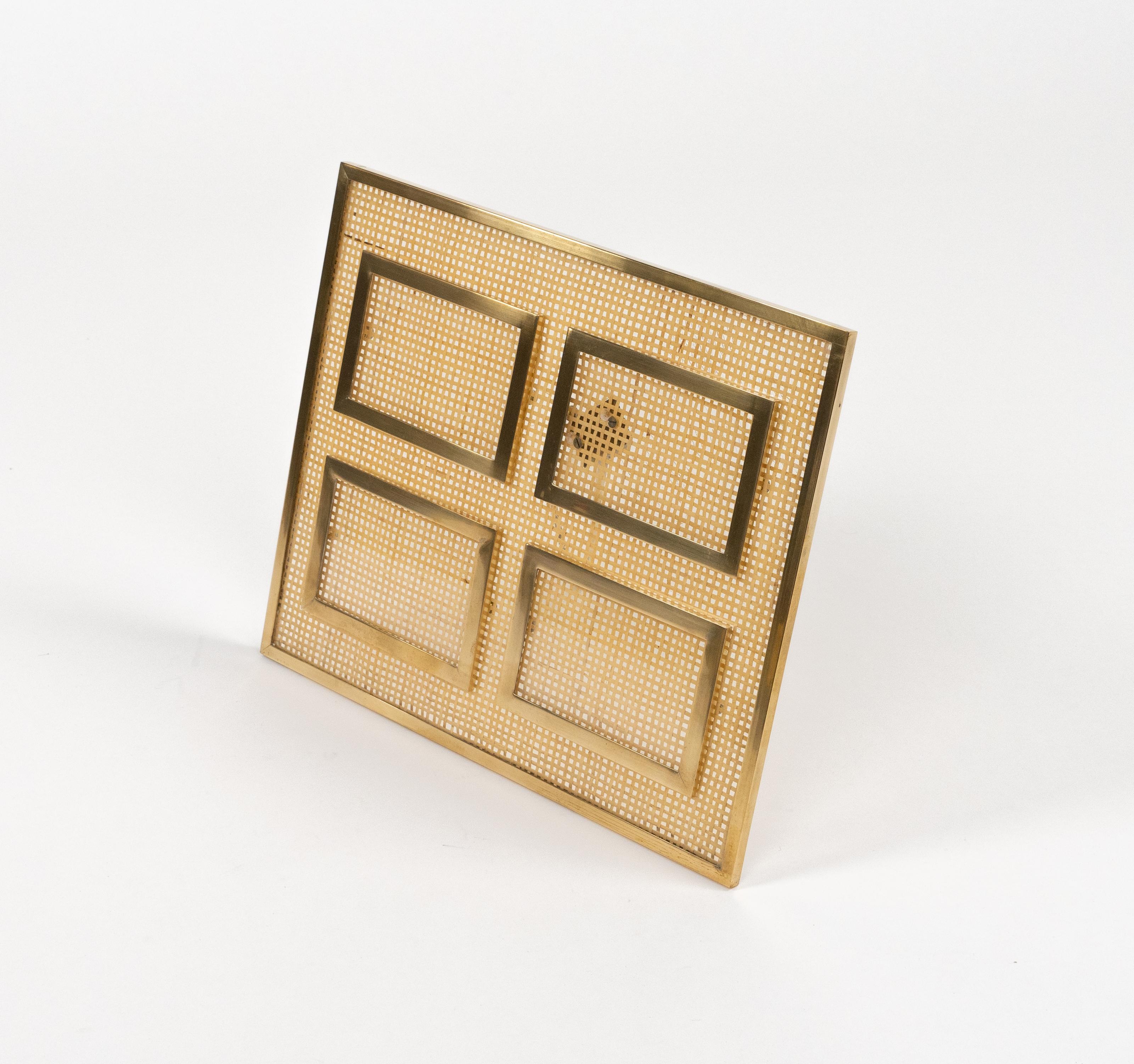 Bilderrahmen aus Lucite, Korbweide und Messing im Christian Dior-Stil, Italien 1970er Jahre (Italienisch) im Angebot