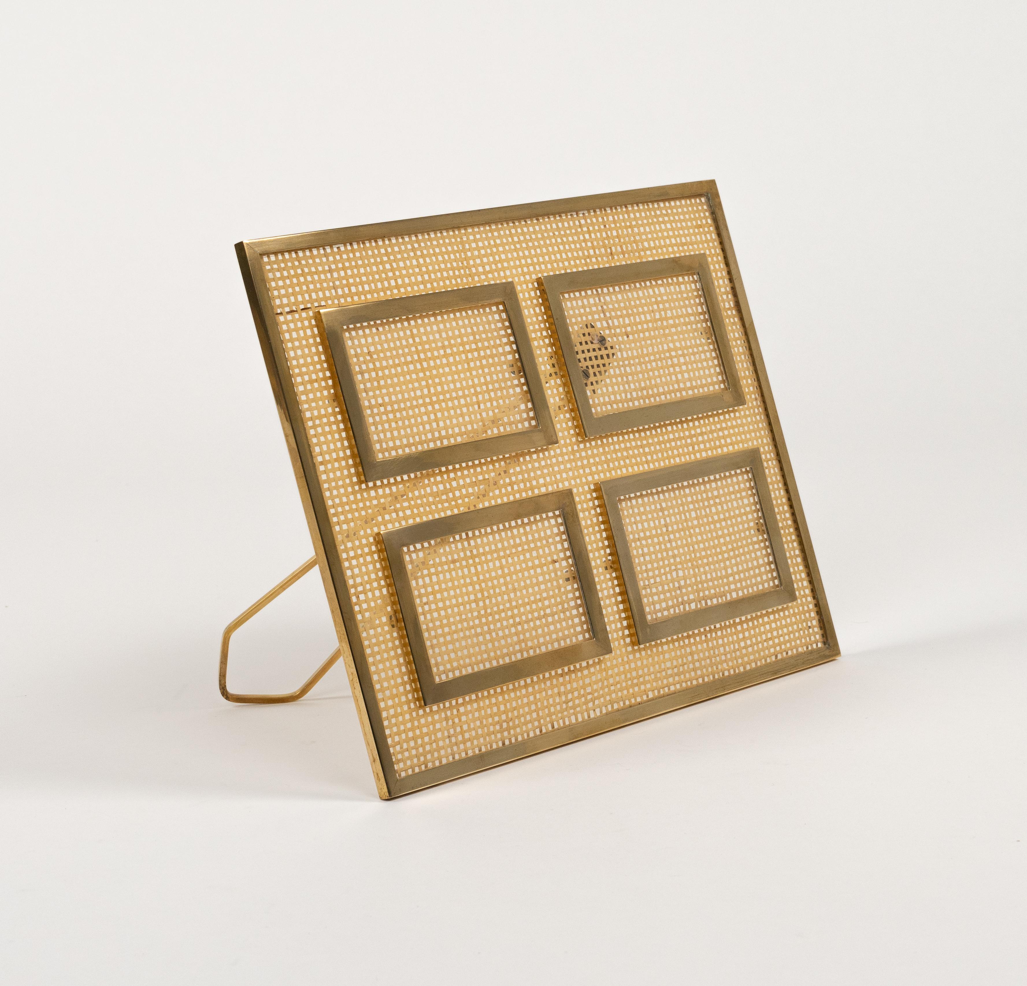 Bilderrahmen aus Lucite, Korbweide und Messing im Christian Dior-Stil, Italien 1970er Jahre im Angebot 1