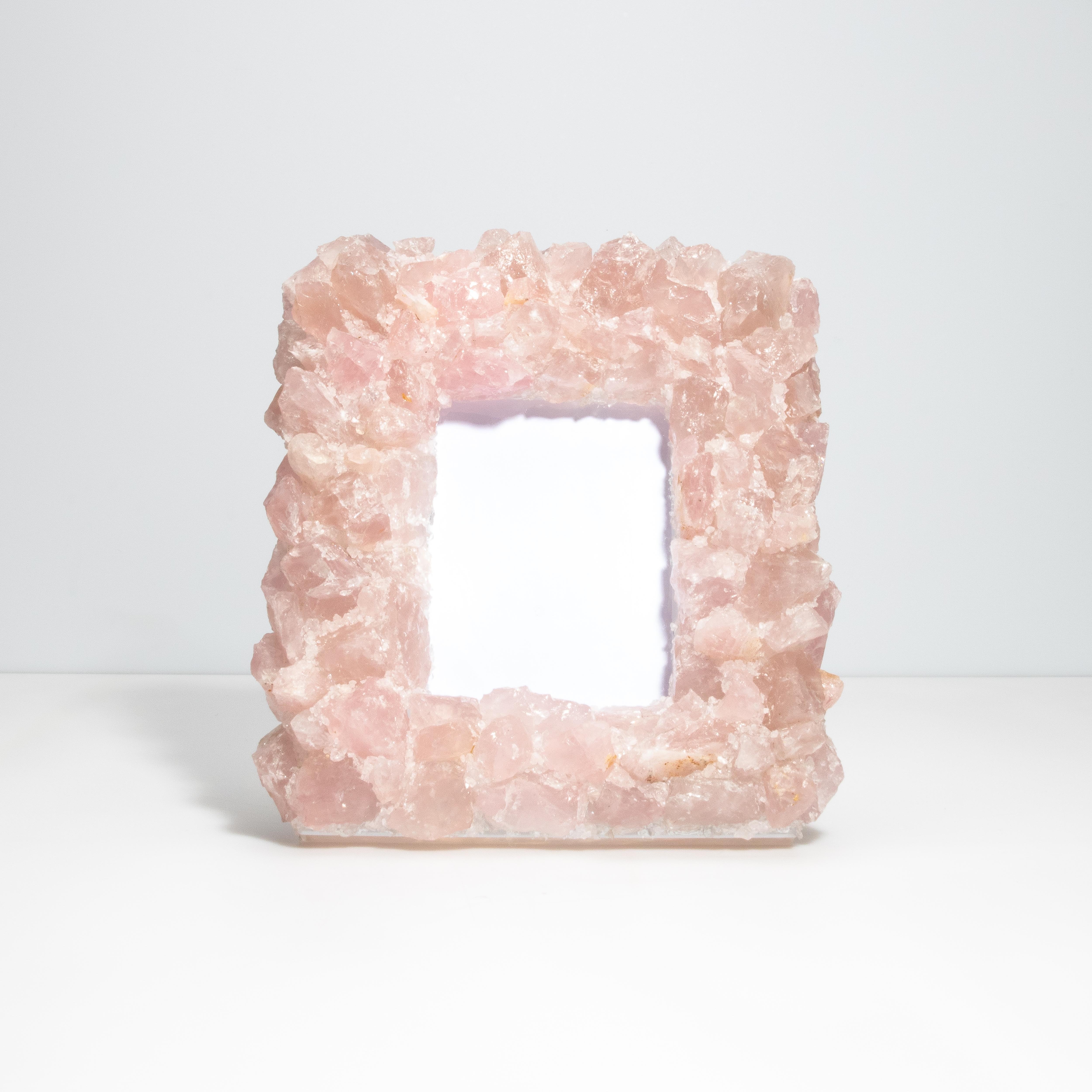 Hand-Crafted Picture Frame Large Vertical in Pink Quartz For Sale