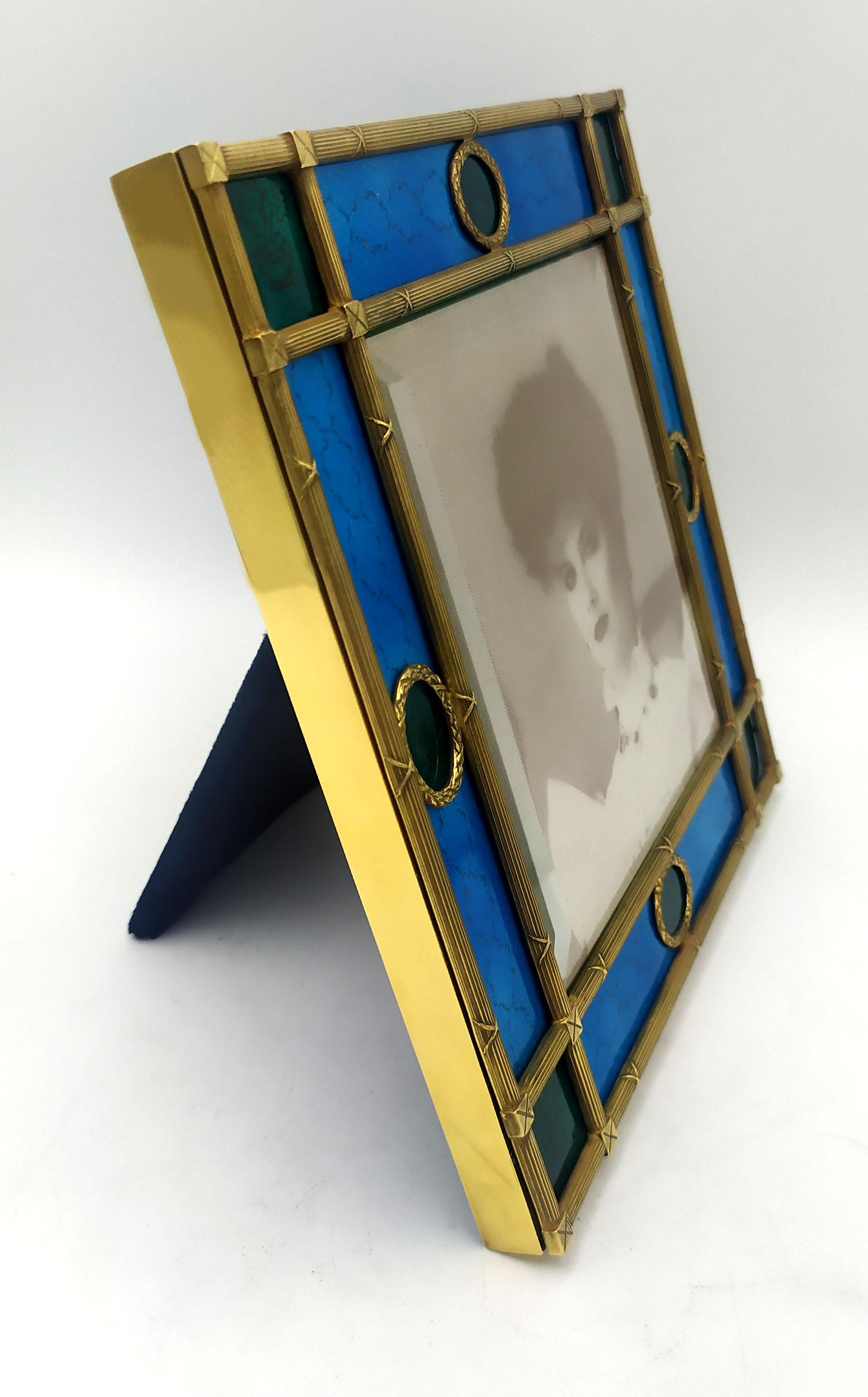 Italian Picture Frame Louis XVI Green and sky blue, French Empire style Sterling Silver  For Sale