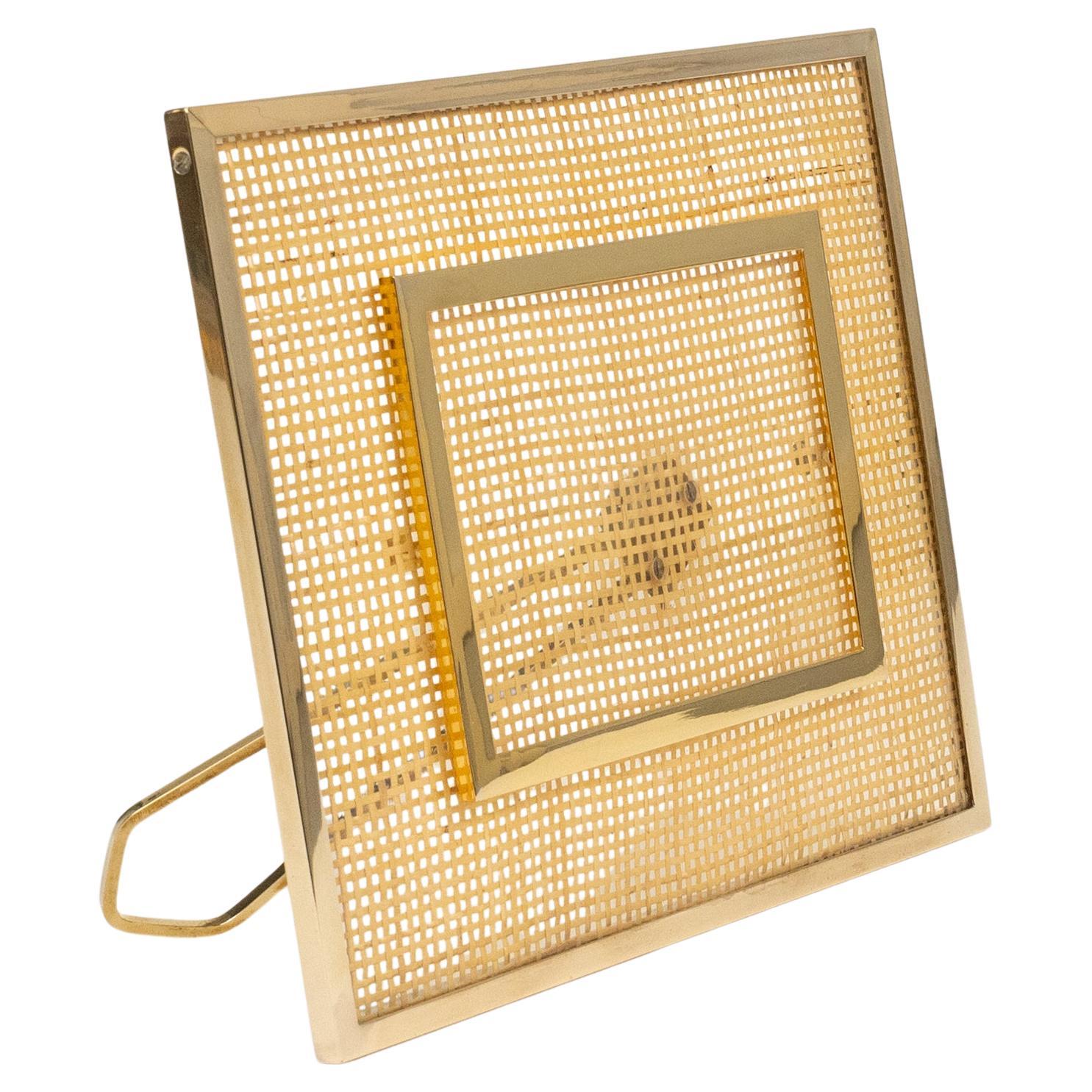 Cornice per quadri in lucite, vimini e ottone in stile Christian Dior, Italia anni '70