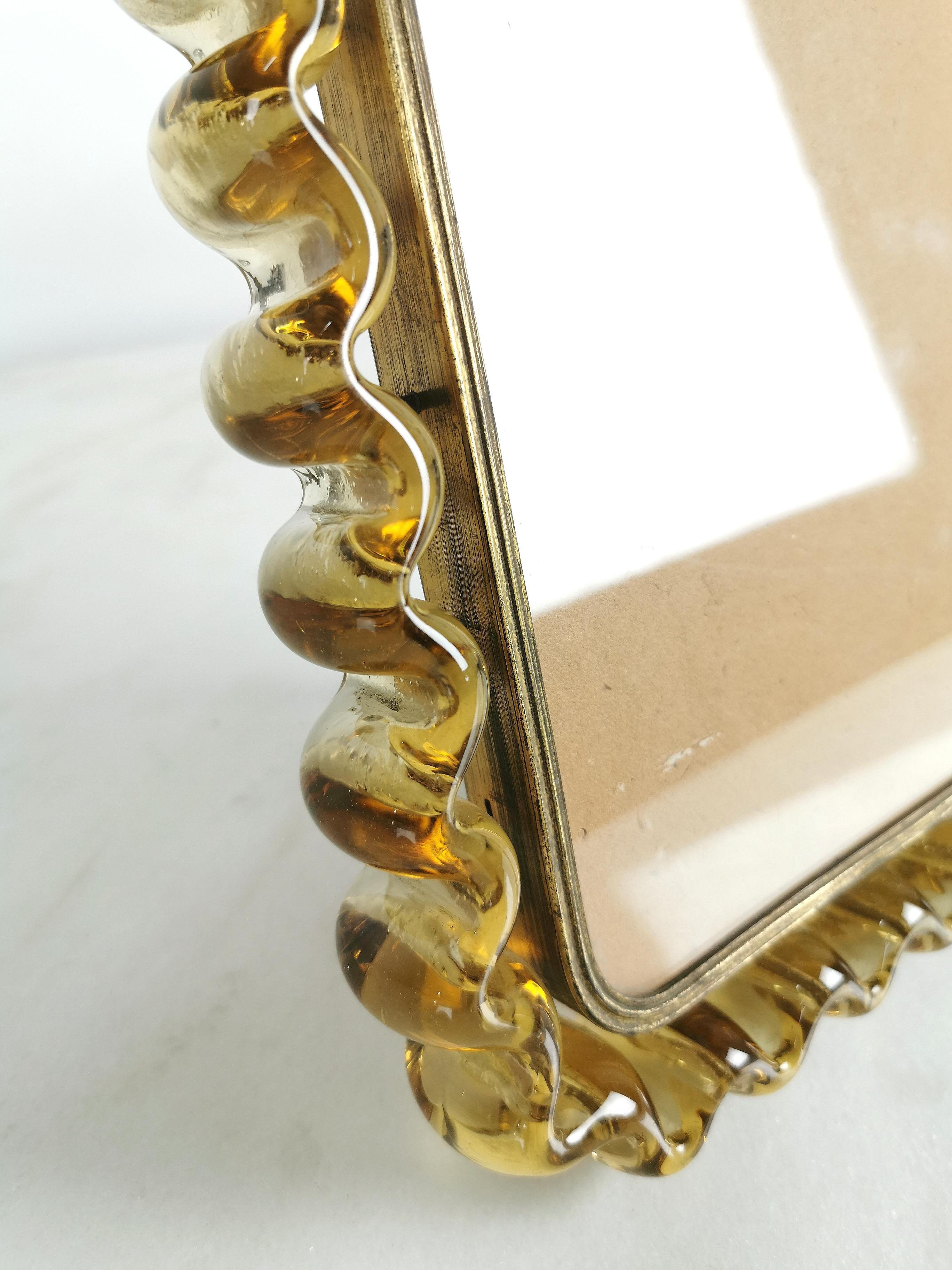 Mid-Century Modern Picture Frame Murano Glass Brass Venini Decorative Object Midcentury Italy 1940s