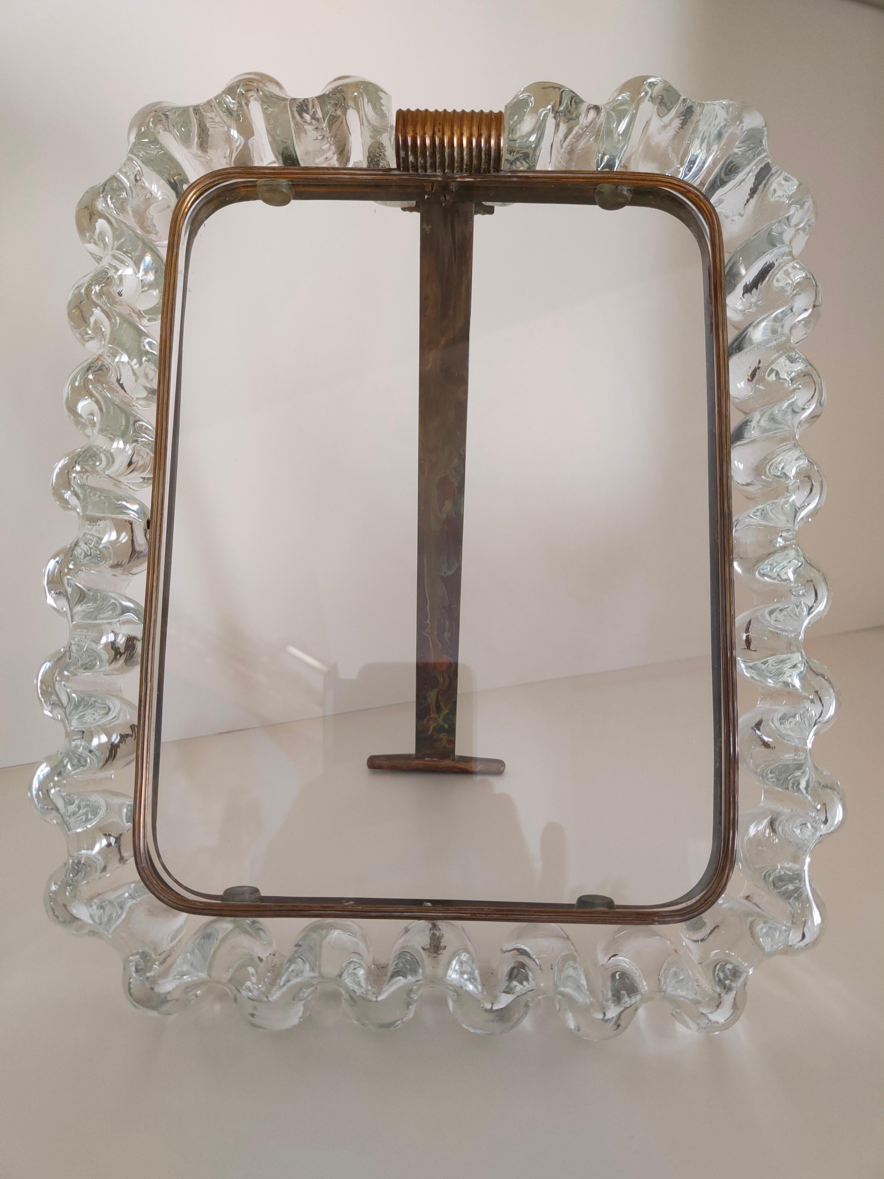 Italian Picture Frame Ondulato Glass Design Carlo Scarpa for Venini 1940 Signed