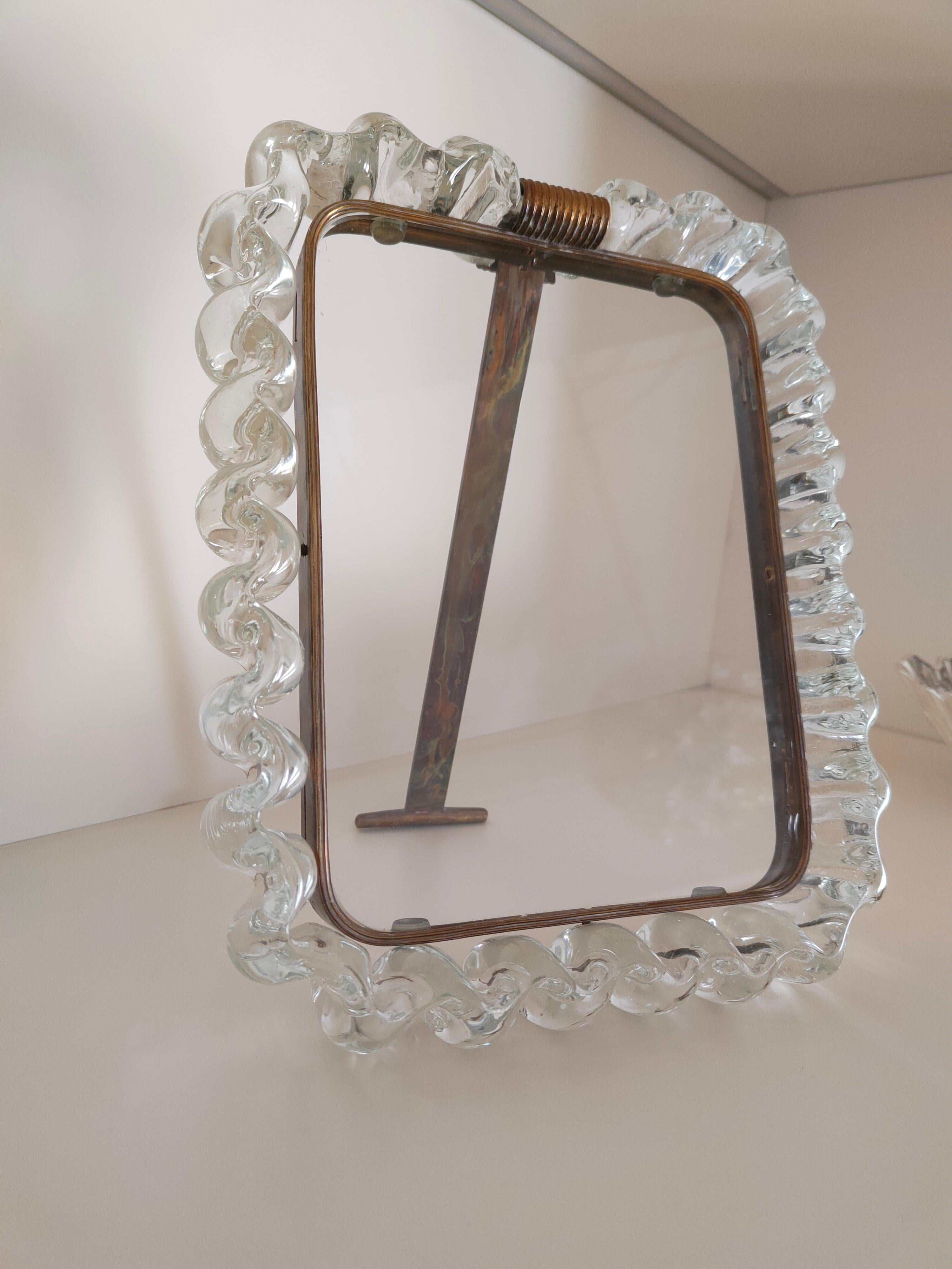 Picture Frame Ondulato Glass Design Carlo Scarpa for Venini 1940 Signed In Good Condition In taranto, IT