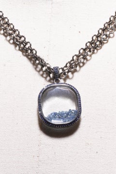 Sterling Silver Picture Frame Pendant Necklace with Sapphires