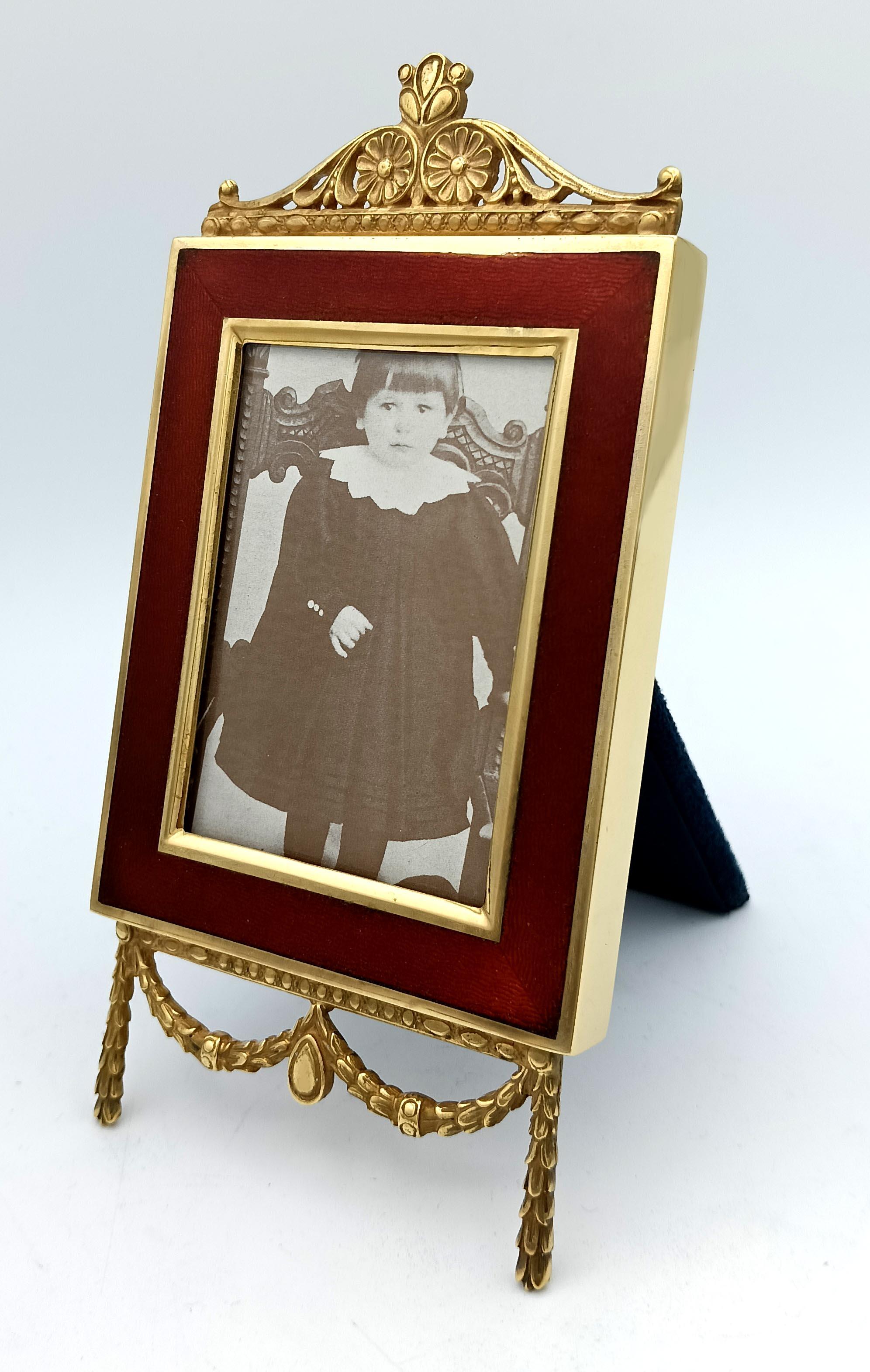 Picture frame Red Empire style ornaments Enamel Sterling Silver Salimbeni For Sale 3
