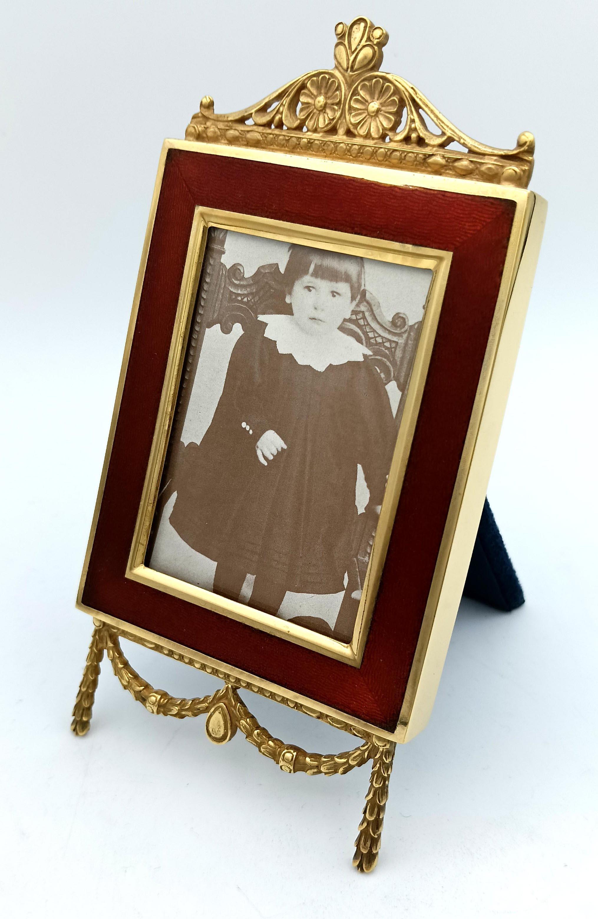 Picture frame Red Empire style ornaments Enamel Sterling Silver Salimbeni In Excellent Condition For Sale In Firenze, FI