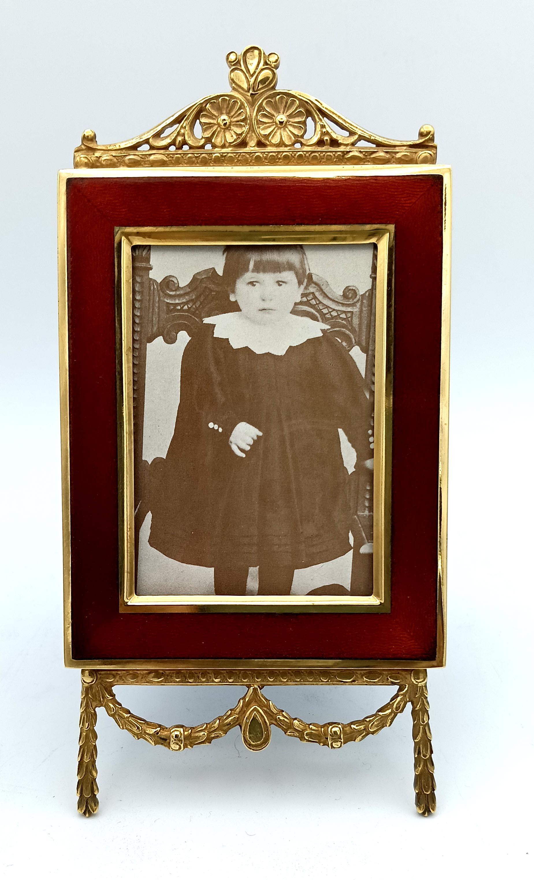 Mid-20th Century Picture frame Red Empire style ornaments Enamel Sterling Silver Salimbeni For Sale