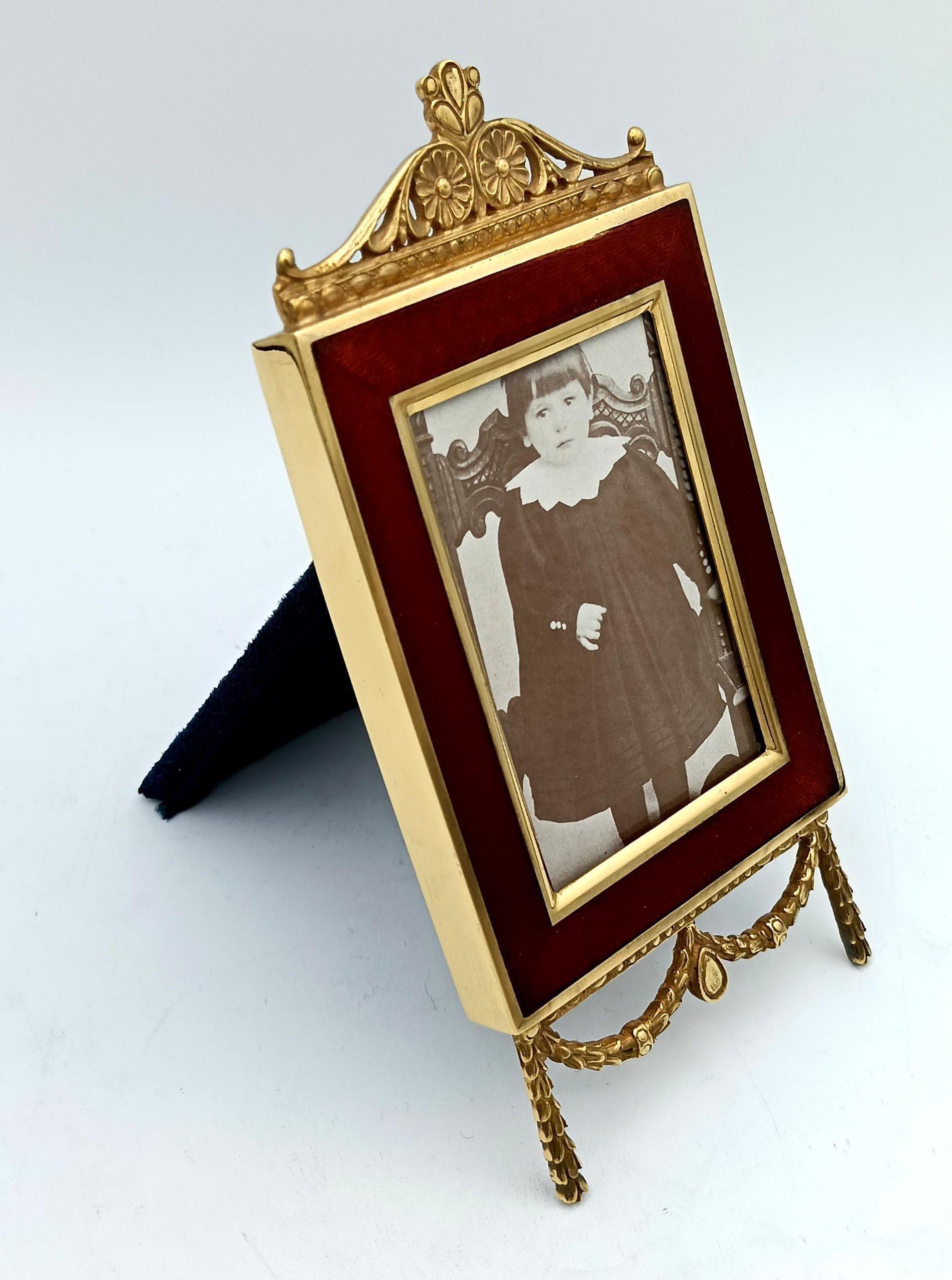 Picture frame Red Empire style ornaments Enamel Sterling Silver Salimbeni For Sale 1