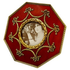 Used Picture Frame Red enamel Empire Style Sterling Silver Salimbeni