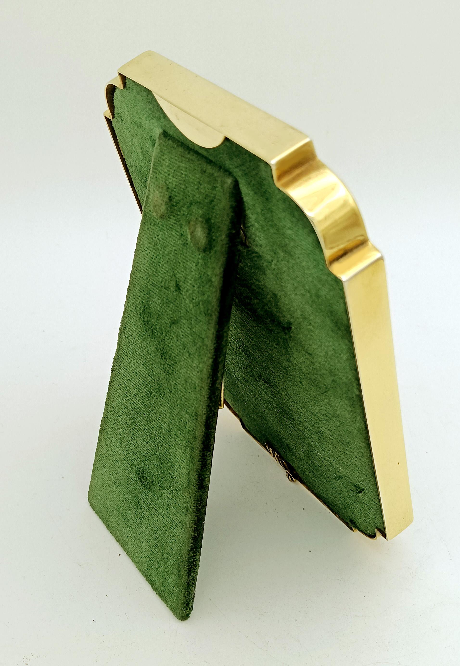 Placcato oro Cornice a forma di angoli Smalto verde A. Silver in vendita