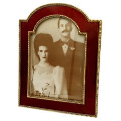 Picture Frame Silver Enamel Red on guilloche convex shaped upper side Salimbeni