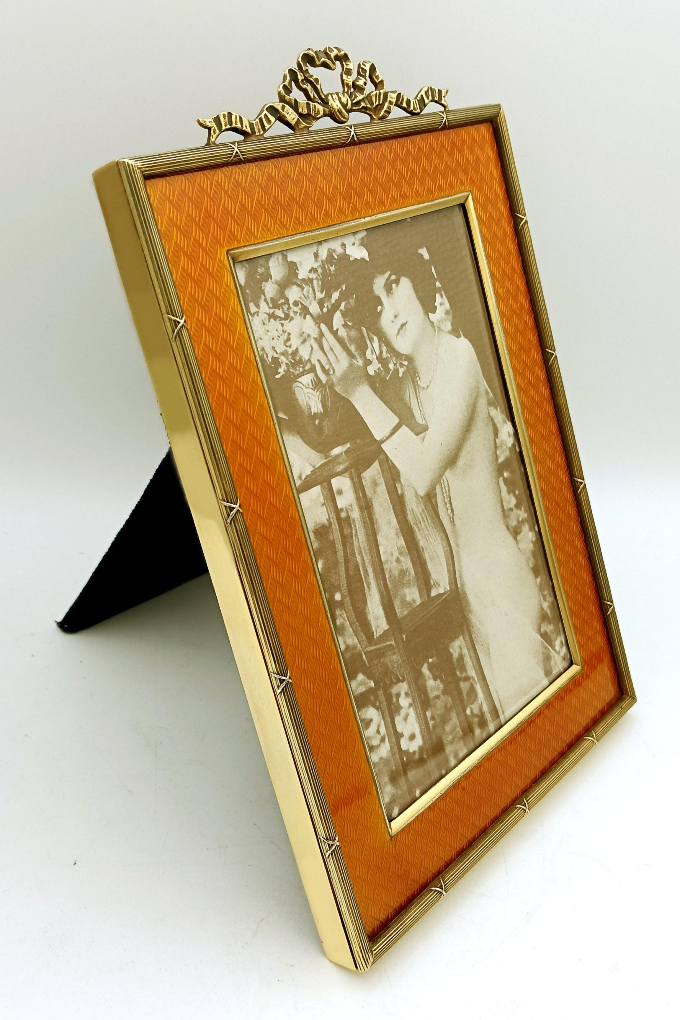 Gold Plate Picture Frame Silver Enamel with edges and frieze in Louis XVI style Salimbeni For Sale