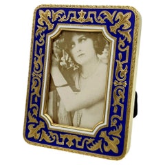 Cadre photo en argent émaillé avec motif gravé à la main et émaillé au feu Salimbeni