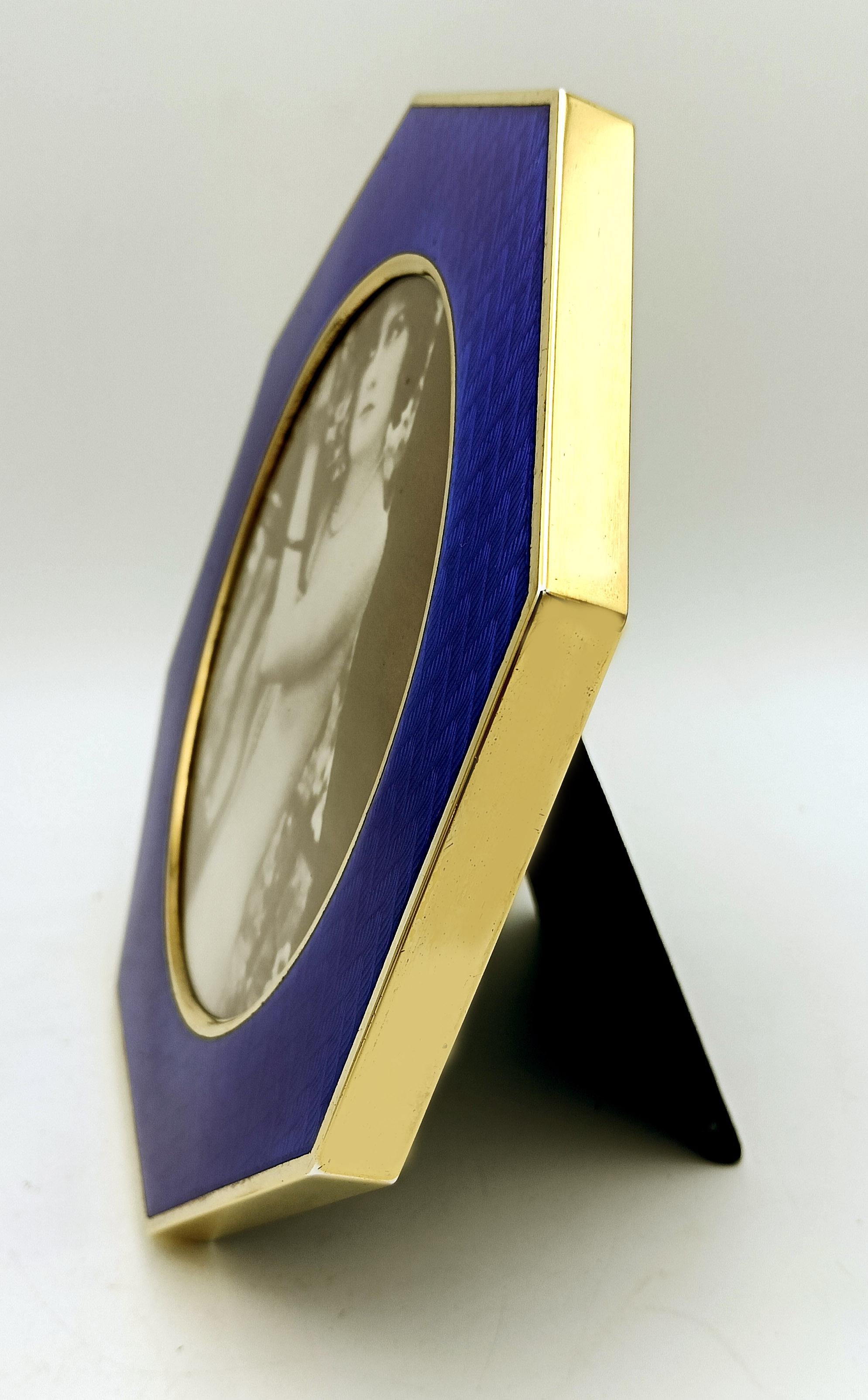 Picture Frame Silver Octagonal Blue Enamel modern contemporary style Salimbeni For Sale 2