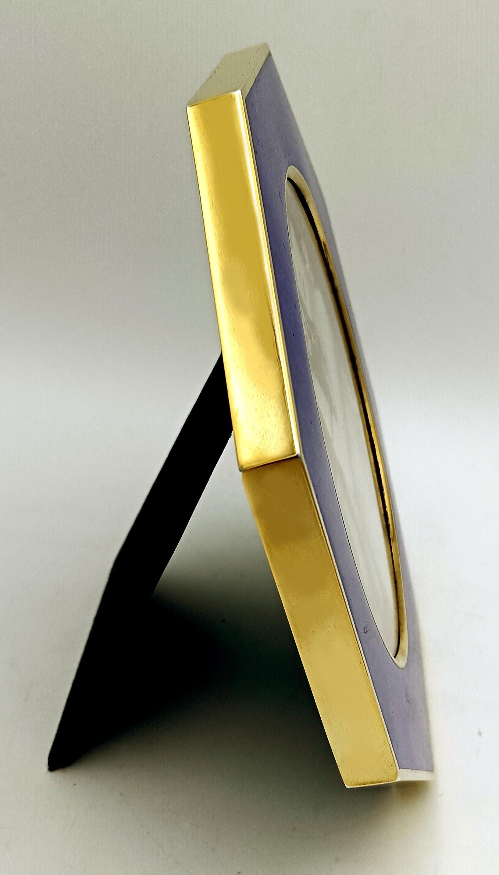 Picture Frame Silver Octagonal Blue Enamel modern contemporary style Salimbeni For Sale 3