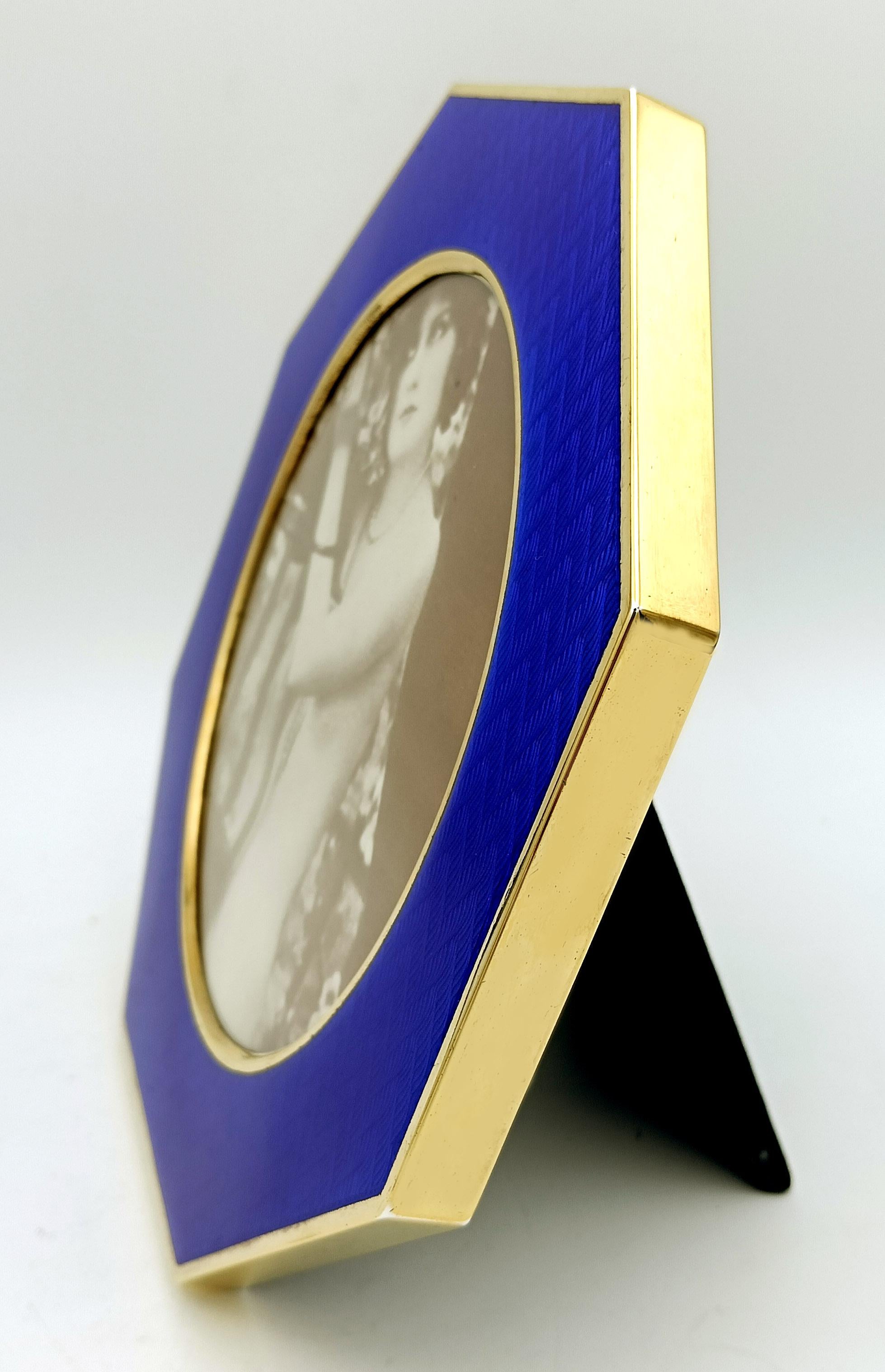 Picture Frame Silver Octagonal Blue Enamel modern contemporary style Salimbeni For Sale 4
