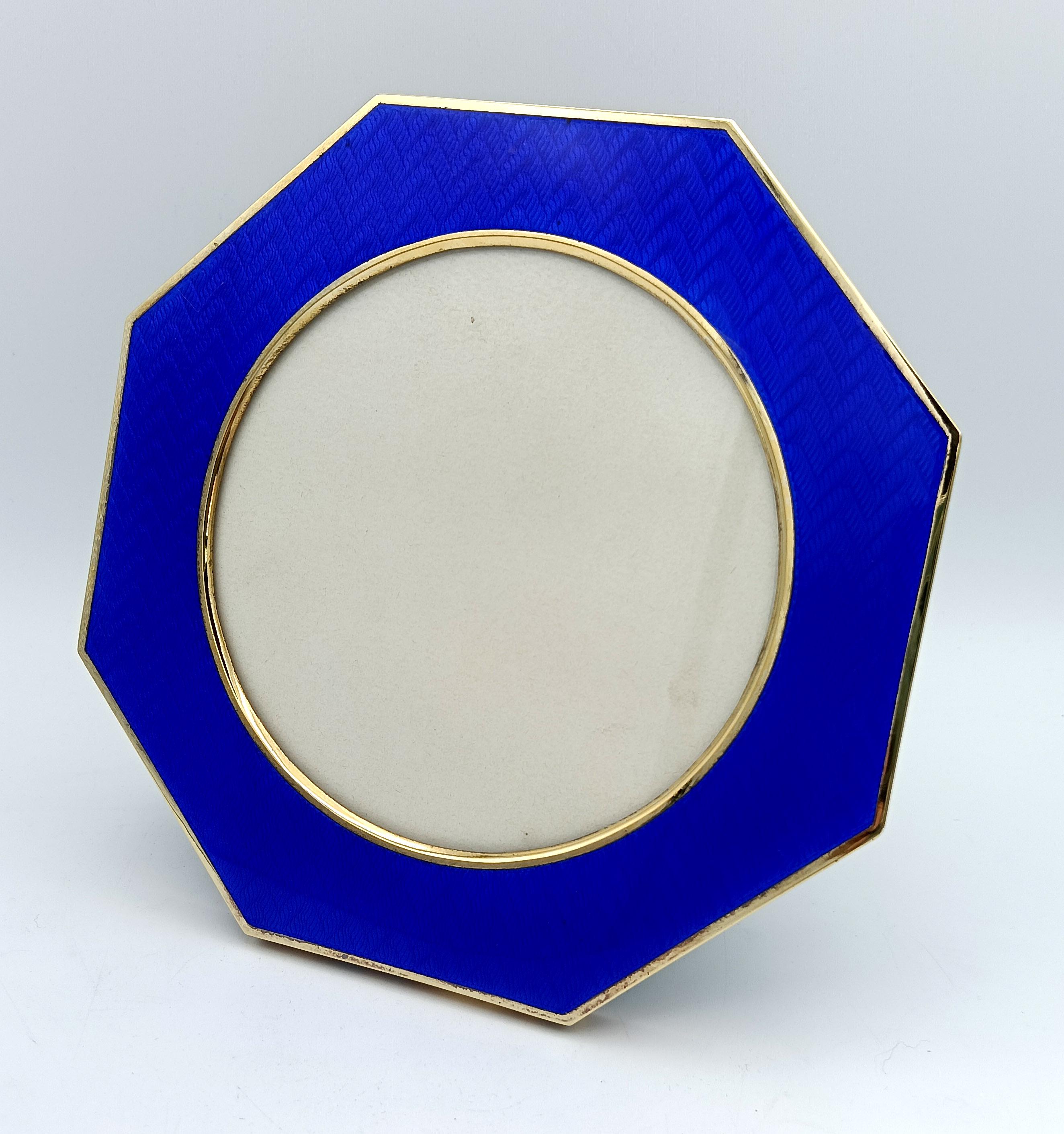 Picture Frame Silver Octagonal Blue Enamel modern contemporary style Salimbeni In Excellent Condition For Sale In Firenze, FI