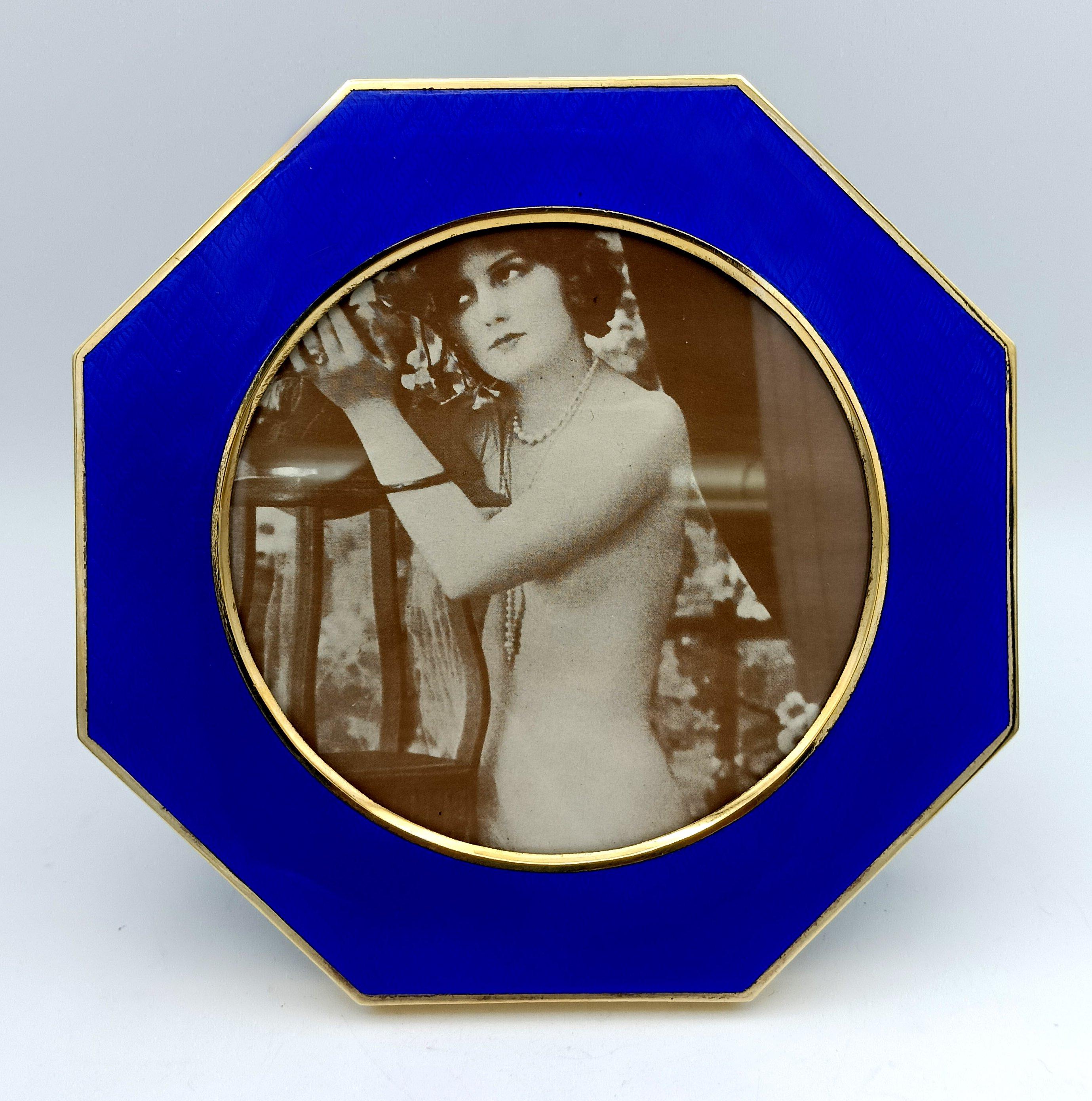 Gold Plate Picture Frame Silver Octagonal Blue Enamel modern contemporary style Salimbeni For Sale