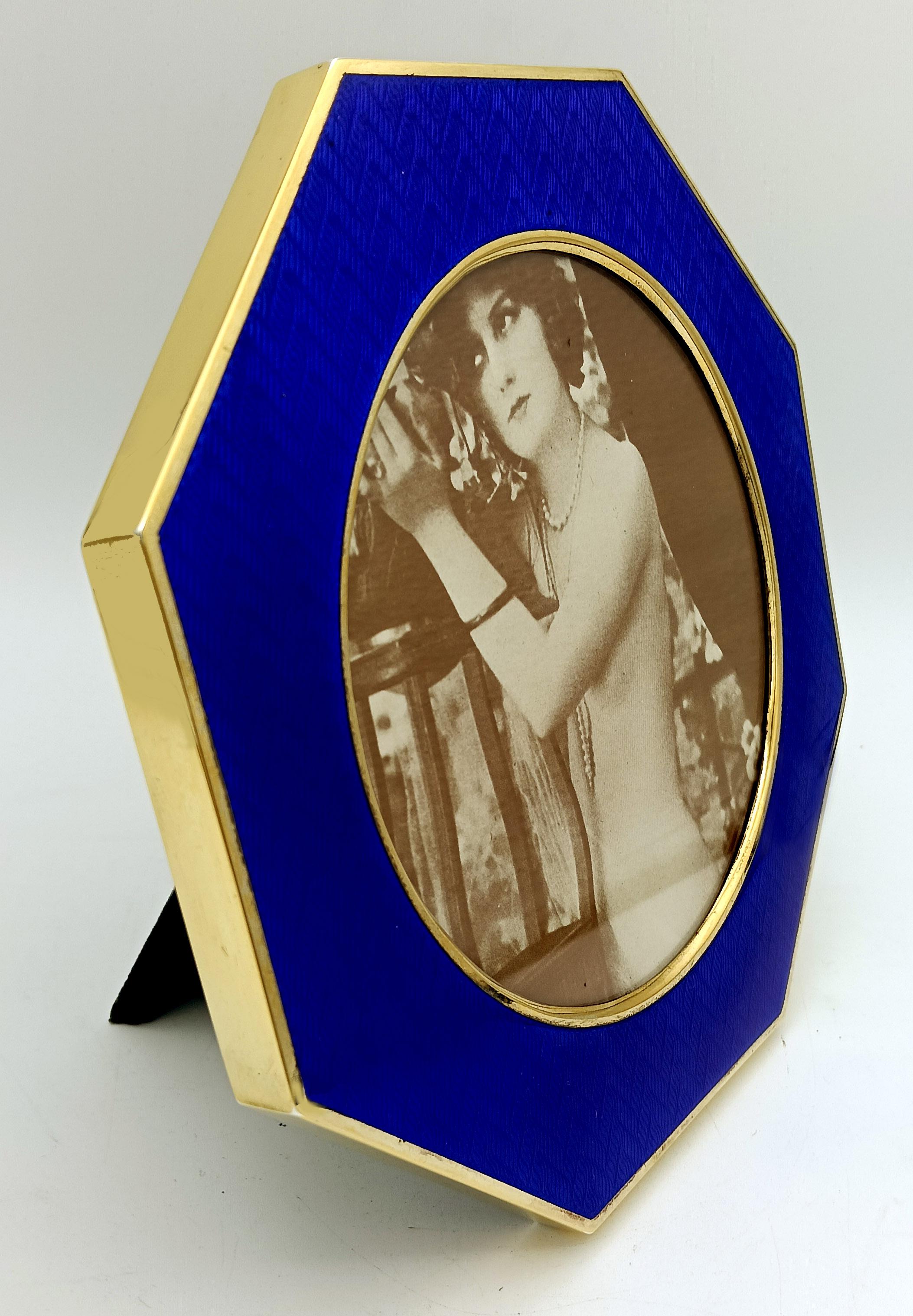 Picture Frame Silver Octagonal Blue Enamel modern contemporary style Salimbeni For Sale 1