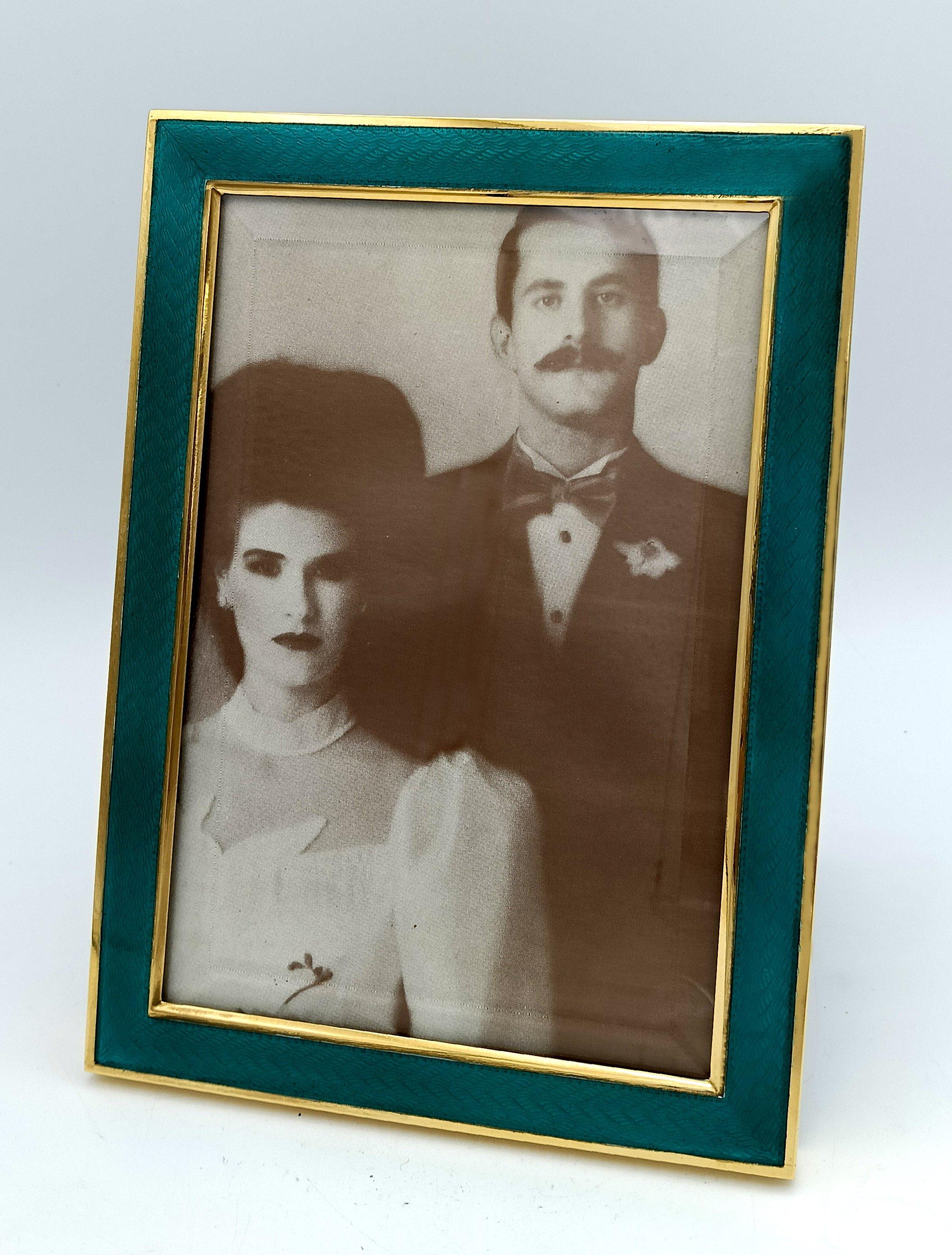 Moderno Cornice per quadri in argento rettangolare con smalto verde smeraldo in stile moderno Salimbeni in vendita