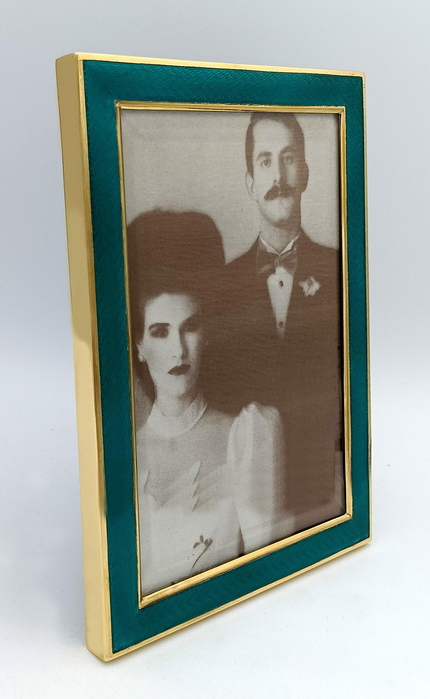 Italiano Cornice per quadri in argento rettangolare con smalto verde smeraldo in stile moderno Salimbeni in vendita