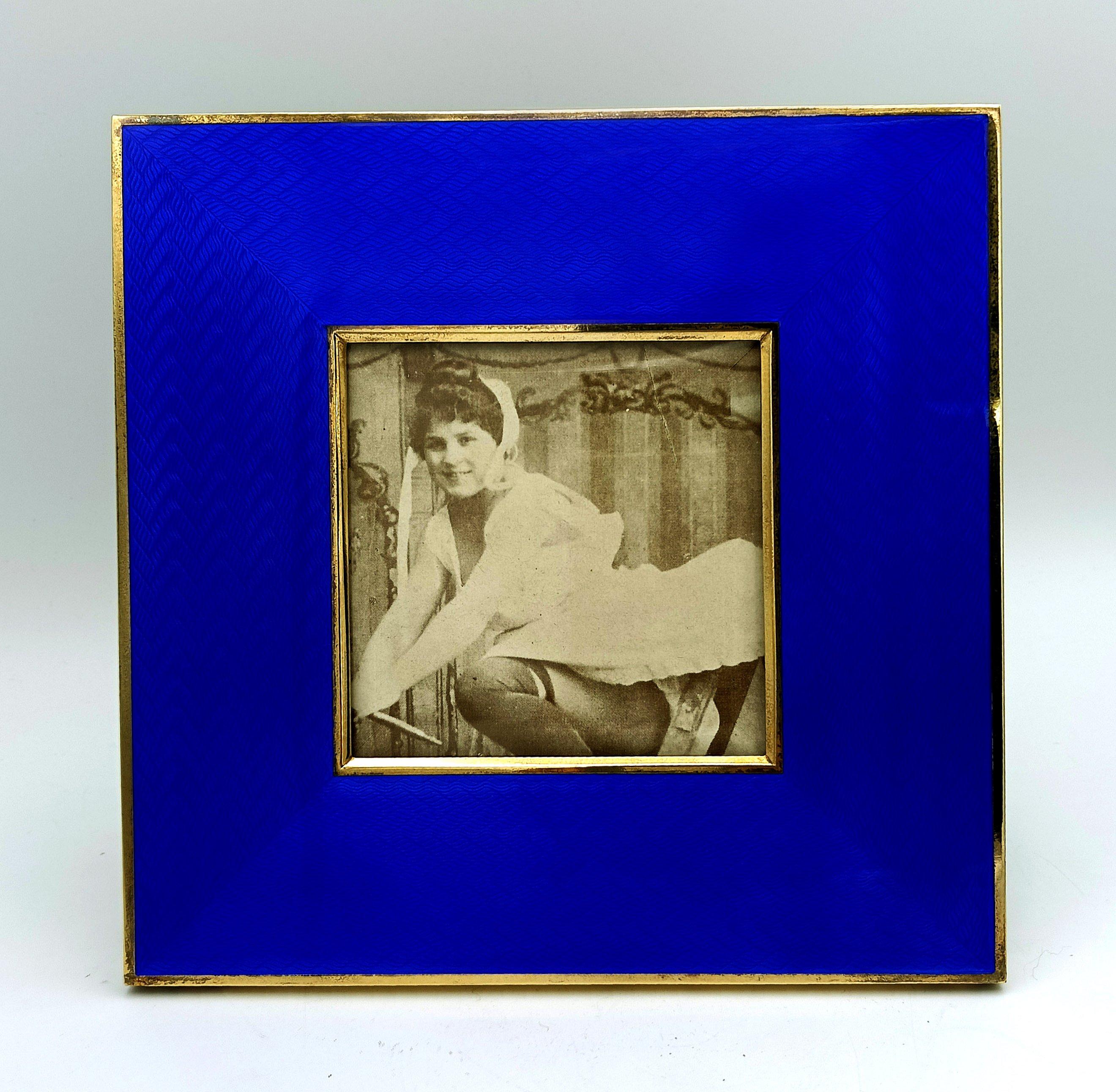 Modern Picture Frame Silver Squared Blue Enamel modern contemporary style Salimbeni For Sale