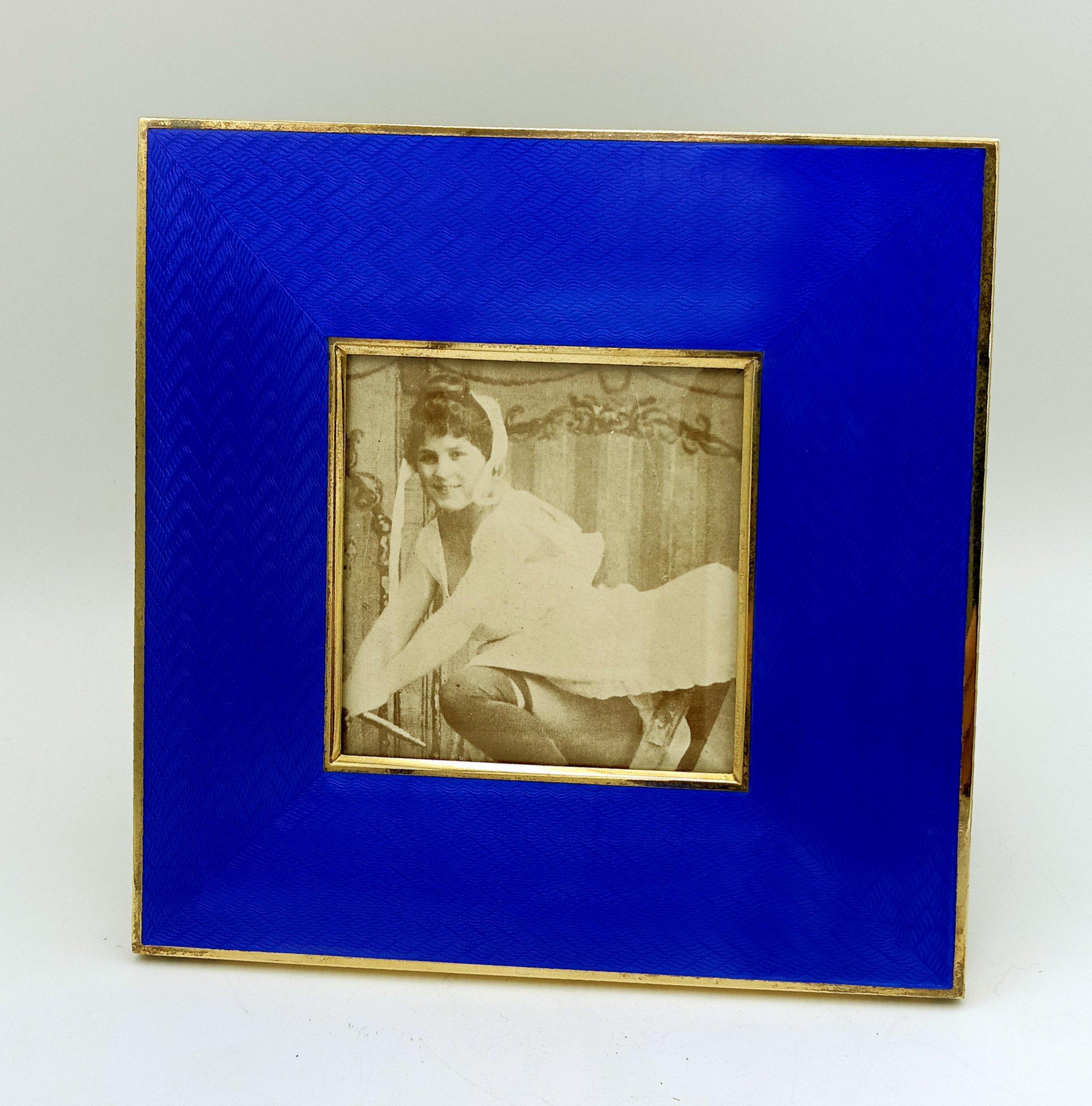 Italian Picture Frame Silver Squared Blue Enamel modern contemporary style Salimbeni For Sale
