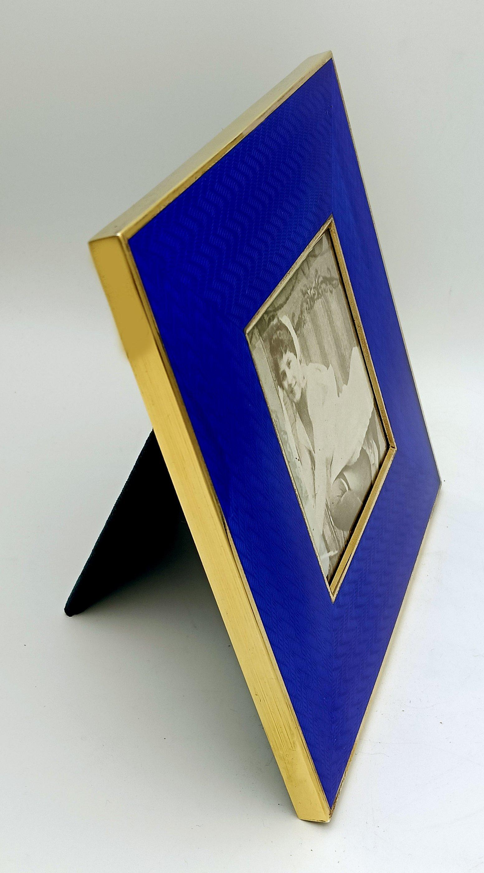 Picture Frame Silver Squared Blue Enamel modern contemporary style Salimbeni In Excellent Condition For Sale In Firenze, FI