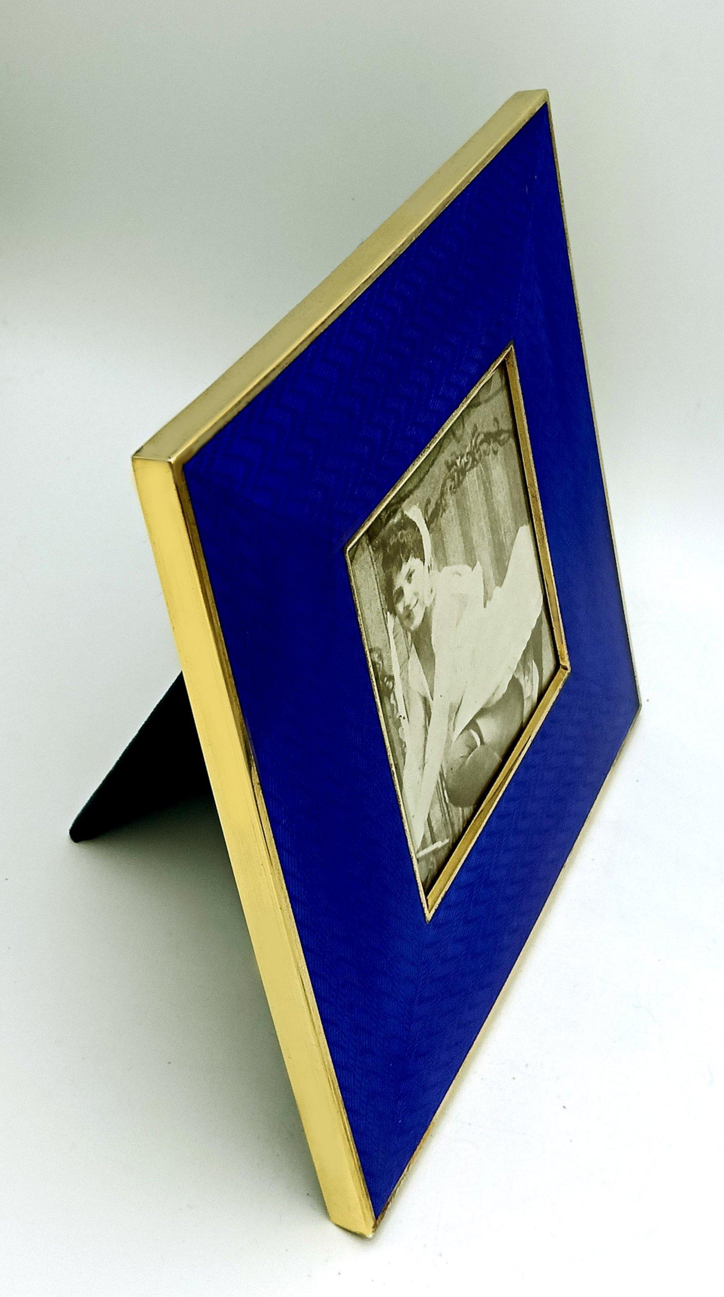 Contemporary Picture Frame Silver Squared Blue Enamel modern contemporary style Salimbeni For Sale