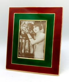 Picture Frame Silver Sterling Enameled on guilloche Red and Green Salimbeni