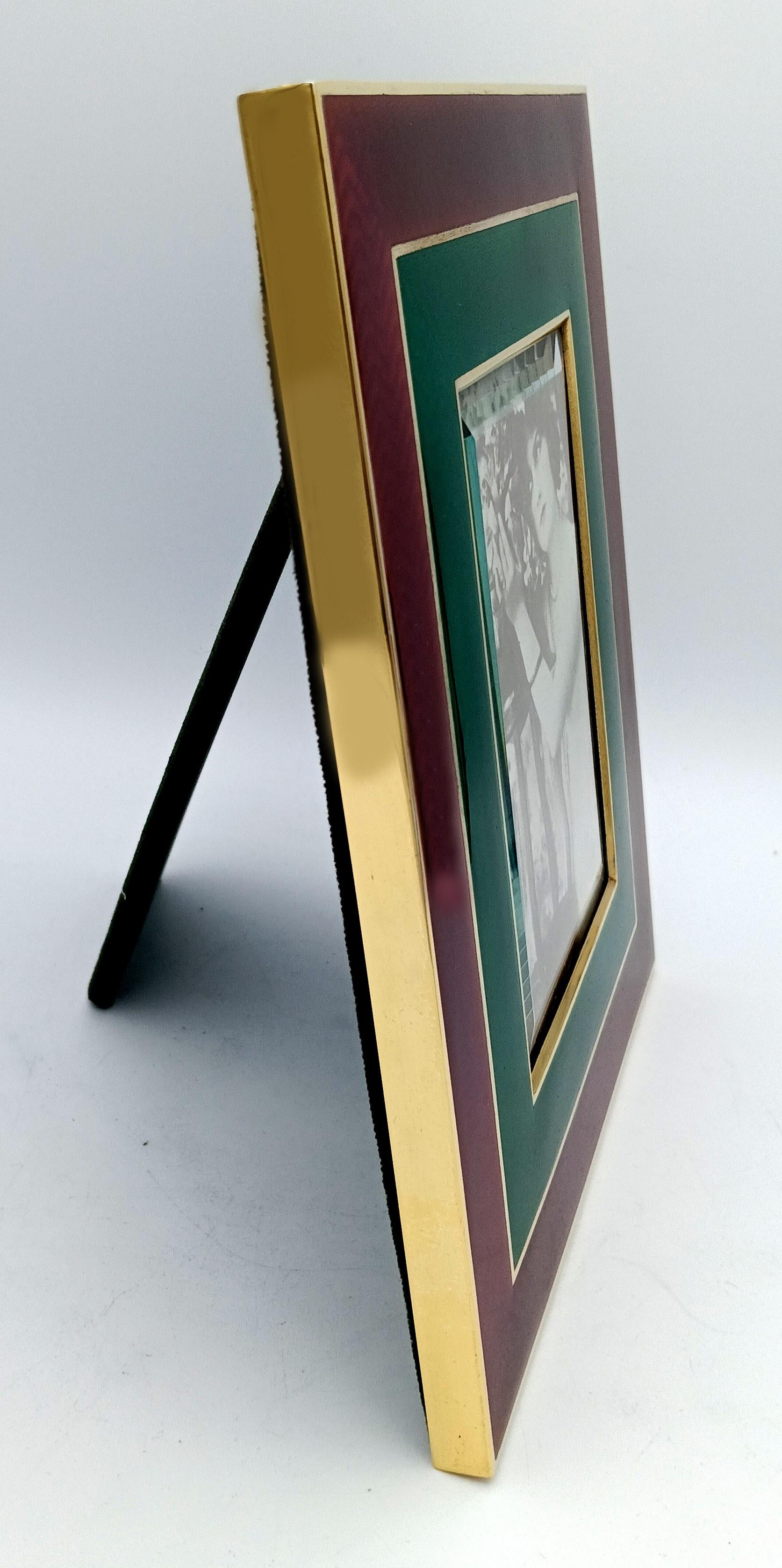 Italian Picture Frame Silver Sterling Enameled on guilloche Red and Green Salimbeni For Sale