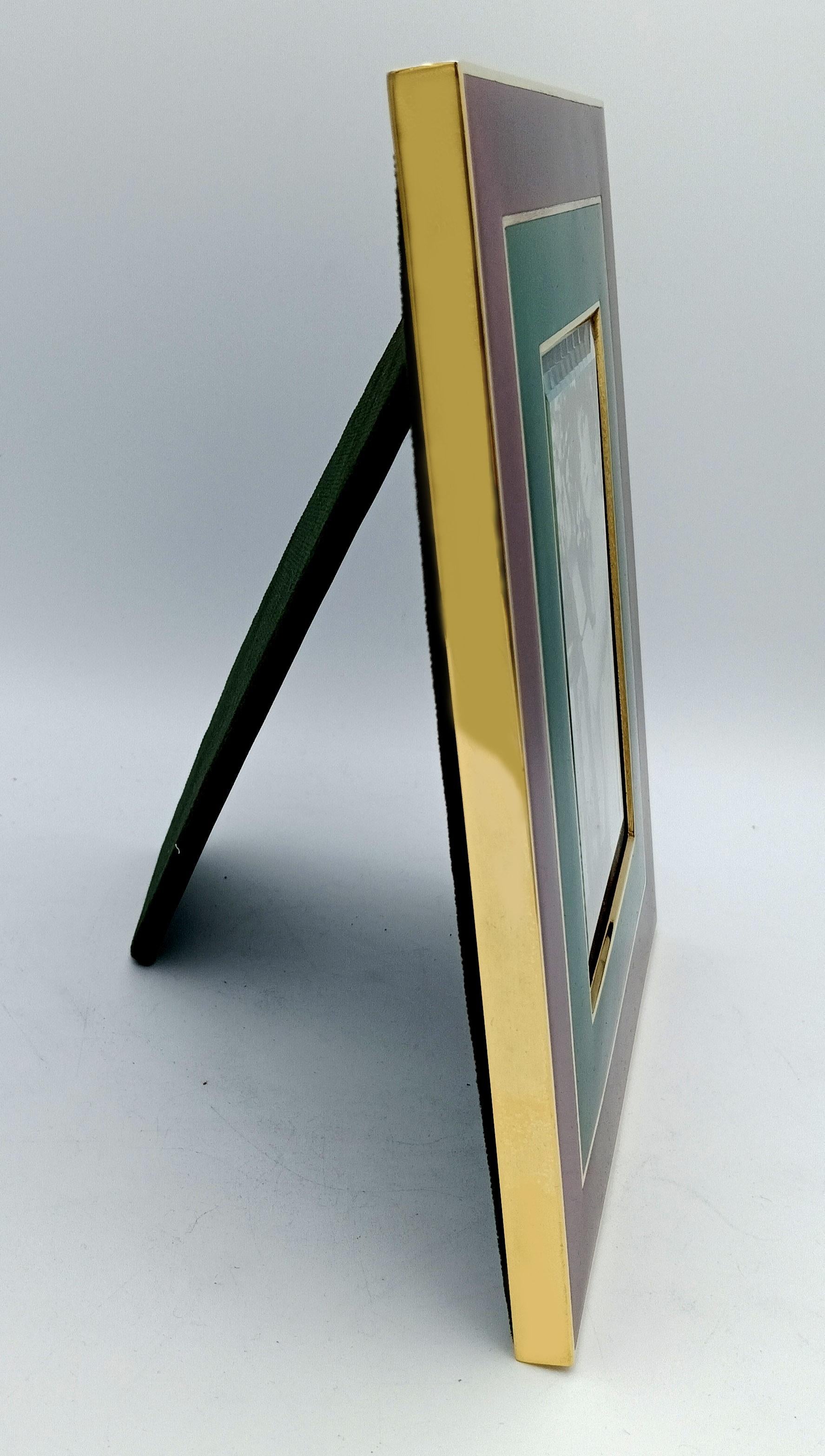 Hand-Carved Picture Frame Silver Sterling Enameled on guilloche Red and Green Salimbeni For Sale