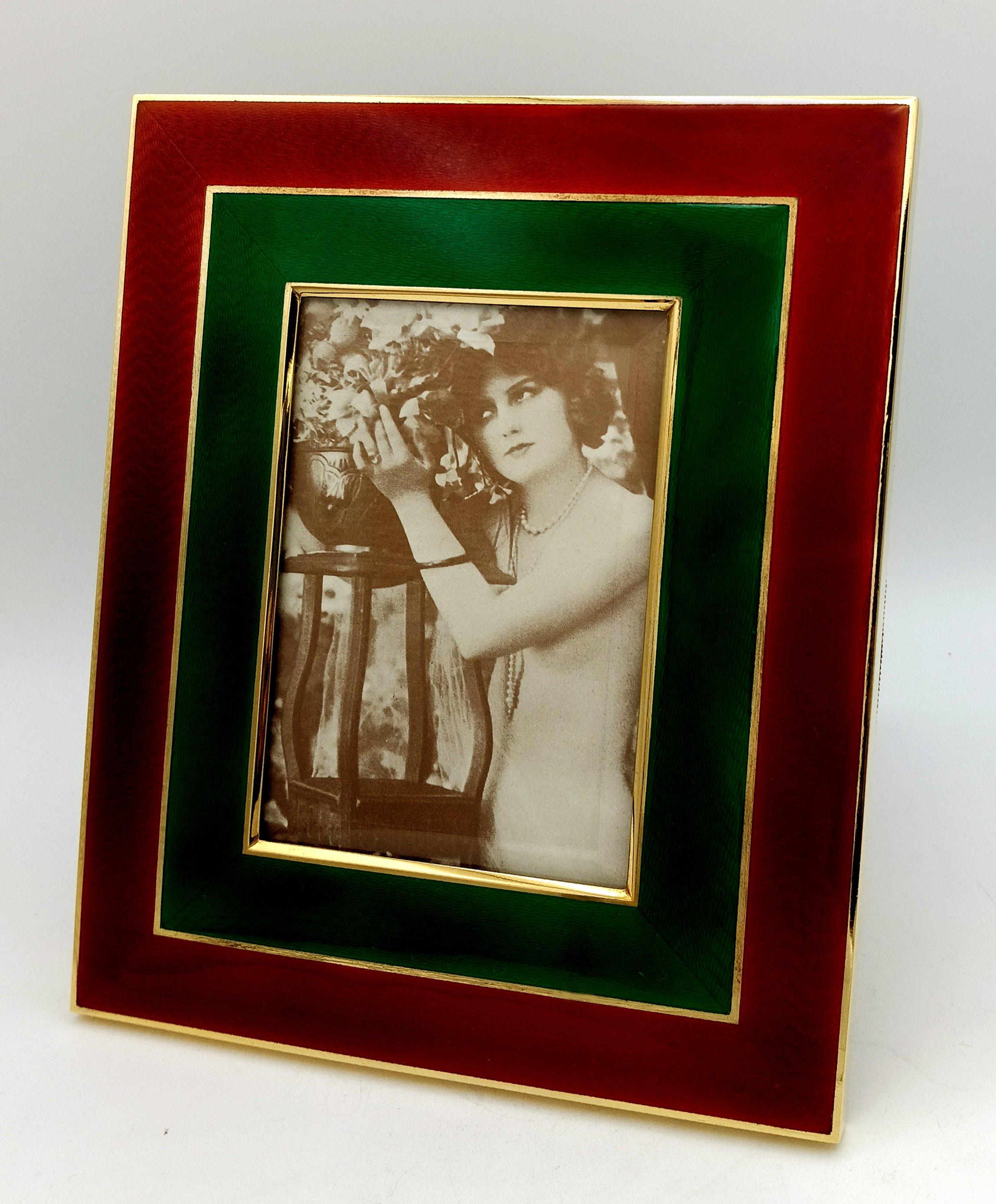 Picture Frame Silver Sterling Enameled on guilloche Red and Green Salimbeni For Sale 1