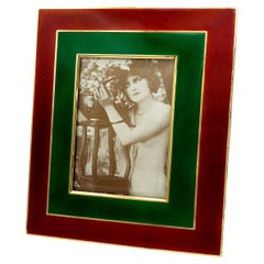 Picture Frame Silver Sterling Enameled on guilloche Red and Green Salimbeni