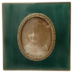 Picture frame squared Green Enamel oval portrait Sterling Silver Salimbeni