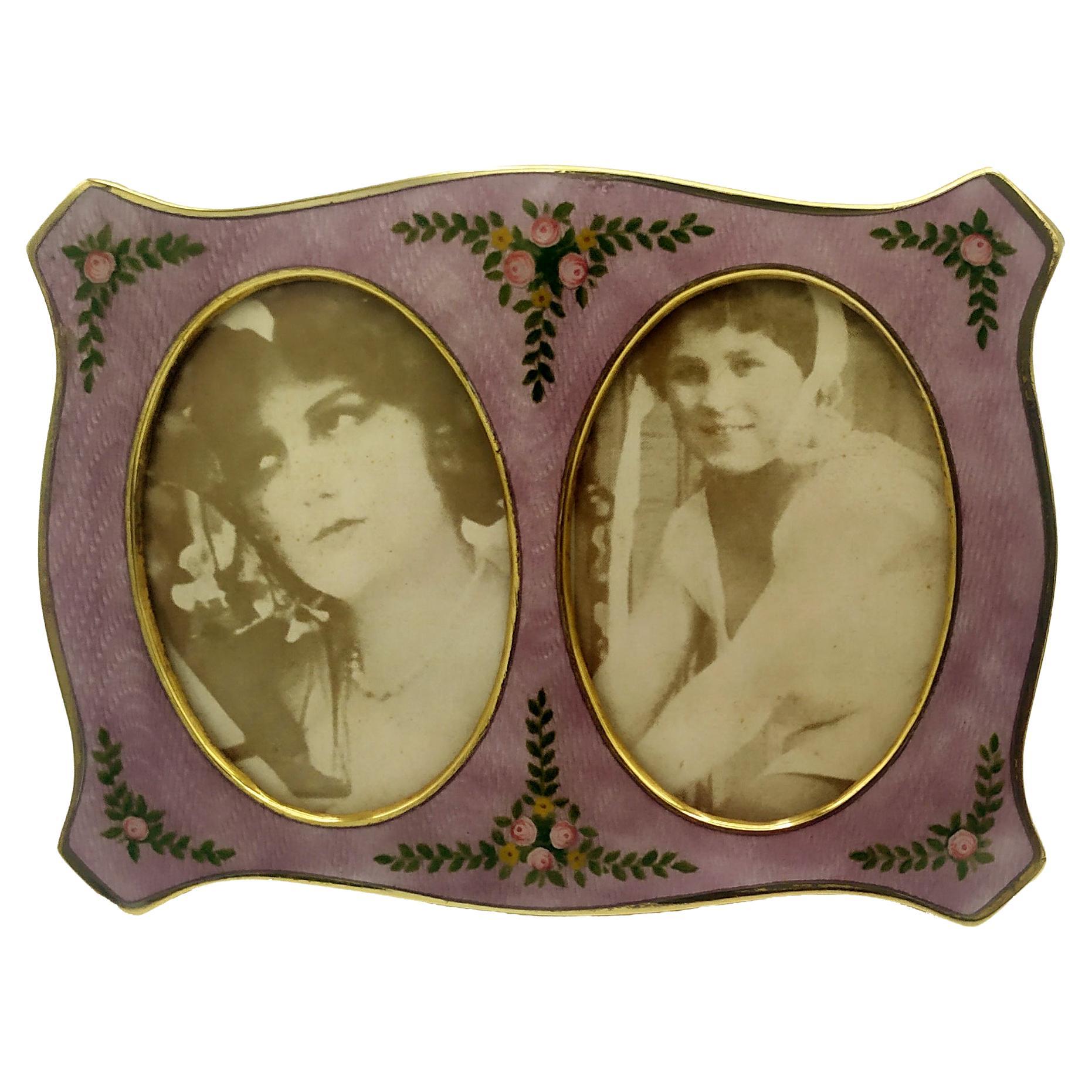 Picture Frame Sterling Silver Enamel 2 portraits