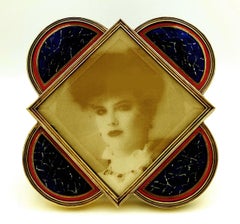 Cadre photo en argent émaillé ressemblant à une pierre de lapis-lazuli Salimbeni