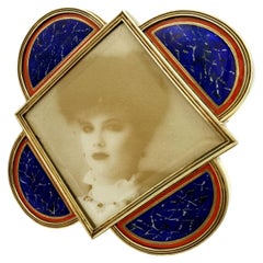 Cadre photo en argent émaillé ressemblant à une pierre de lapis-lazuli Salimbeni