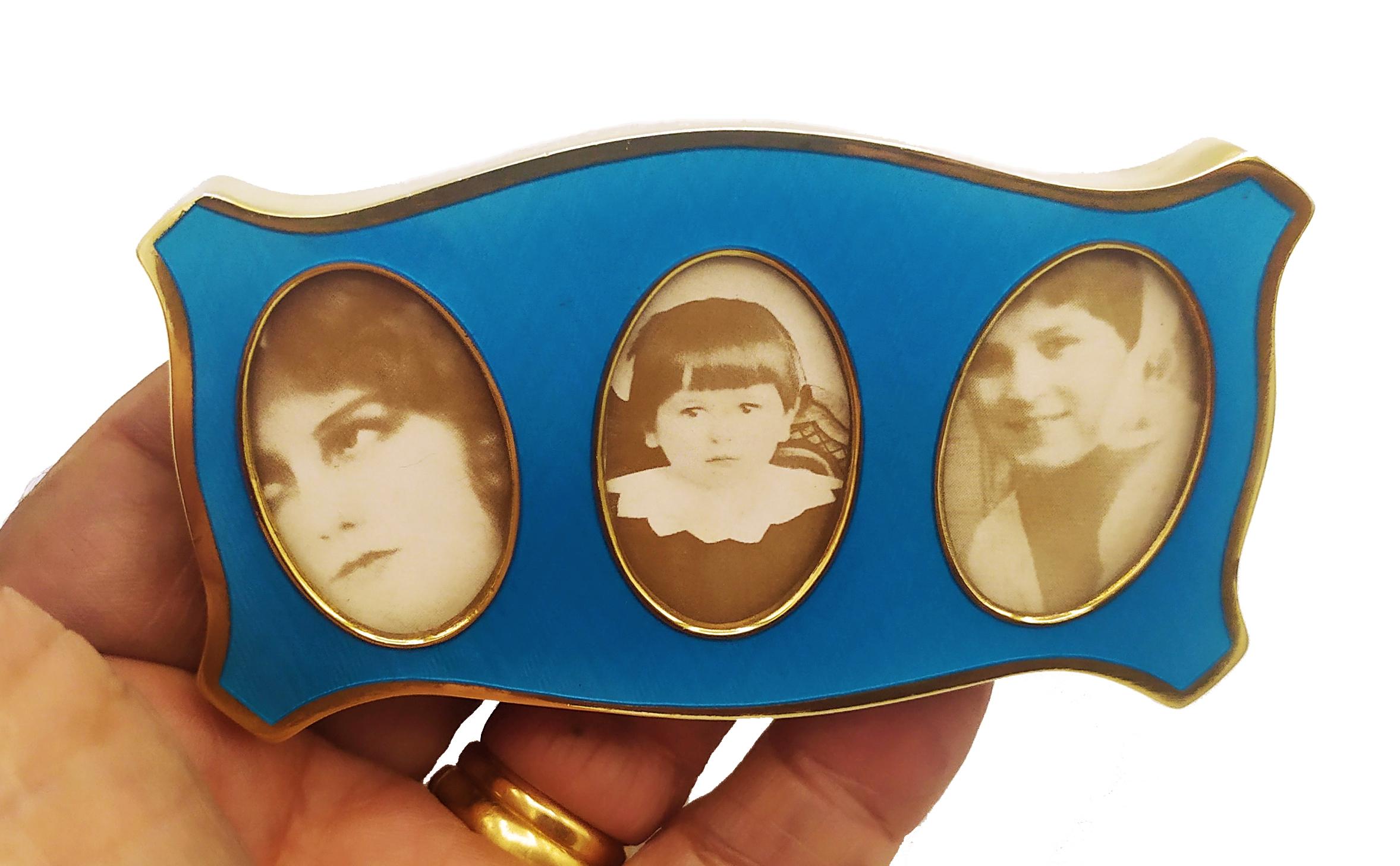 Italian Picture Frame Sterling Silver enamel sea colour 3 portraits