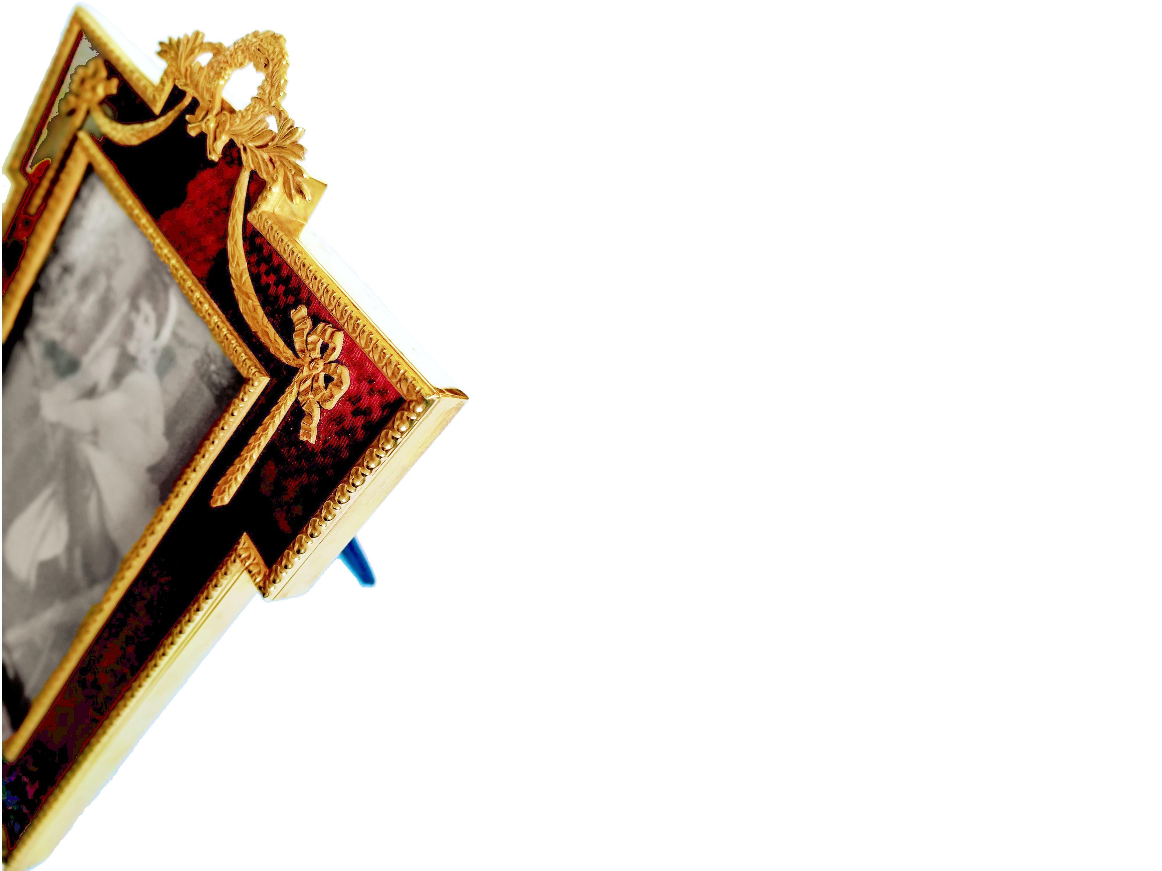 Italian Picture Frame Sterling Silver Red enamel guilloche Salimbeni