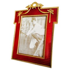 Picture Frame Sterling Silver Red enamel guilloche Salimbeni