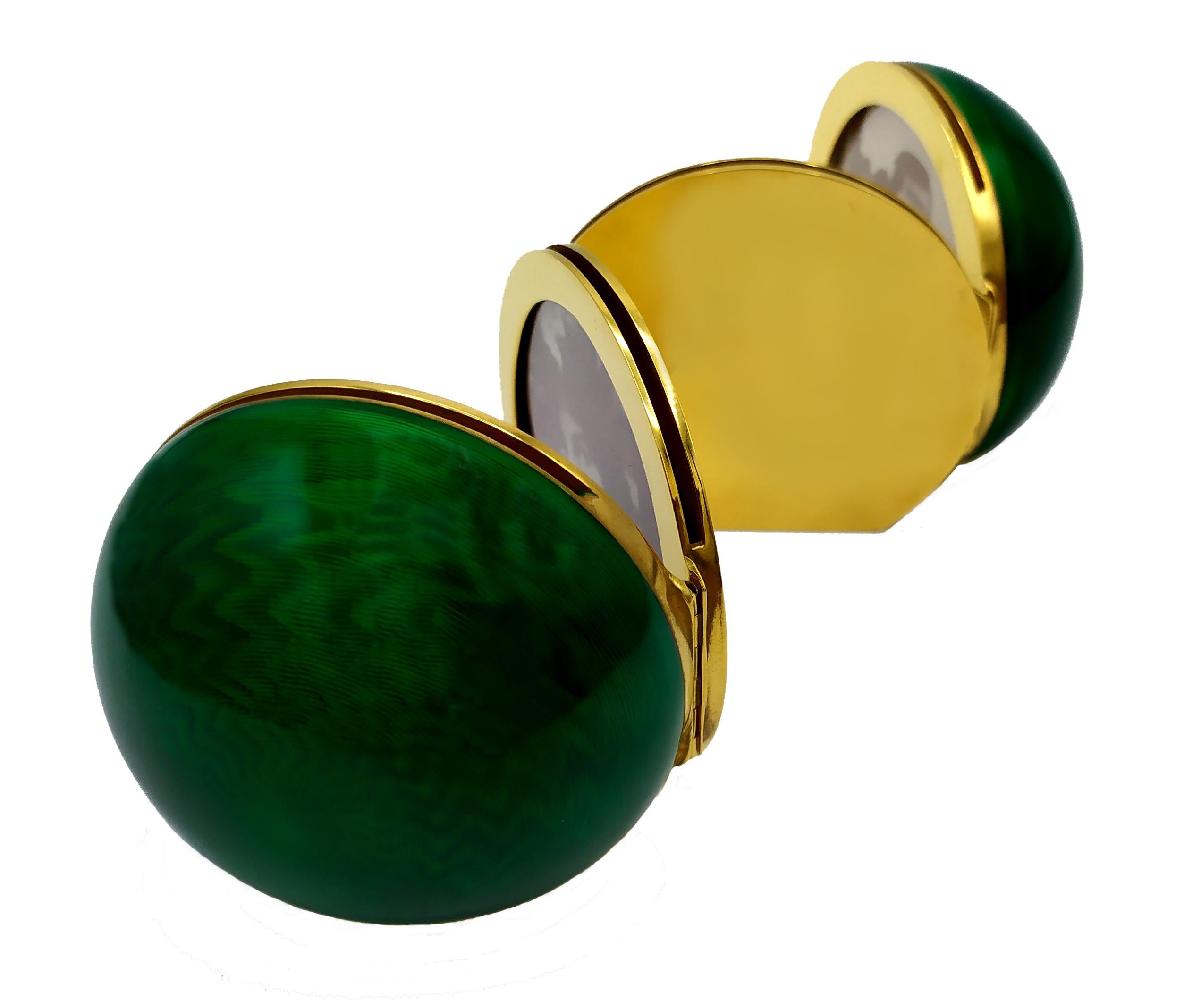 Hand-Carved Picture Frame Sterling Silver The Sphere 4 portraits Green Enamel on  guillochè