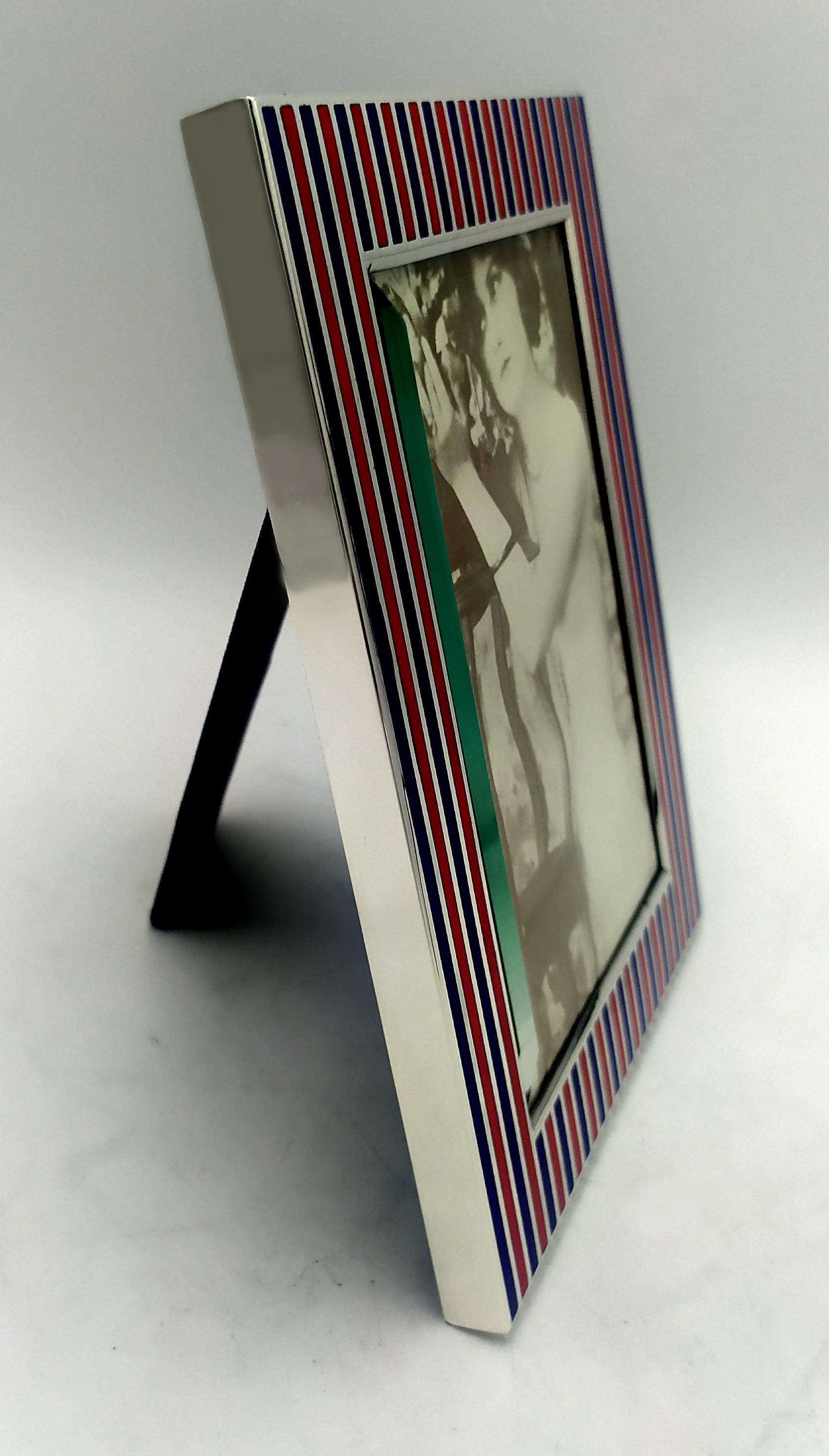 Marco de fotos líneas verticales estilo Art Déco Plata de ley Salimbeni Italiano en venta