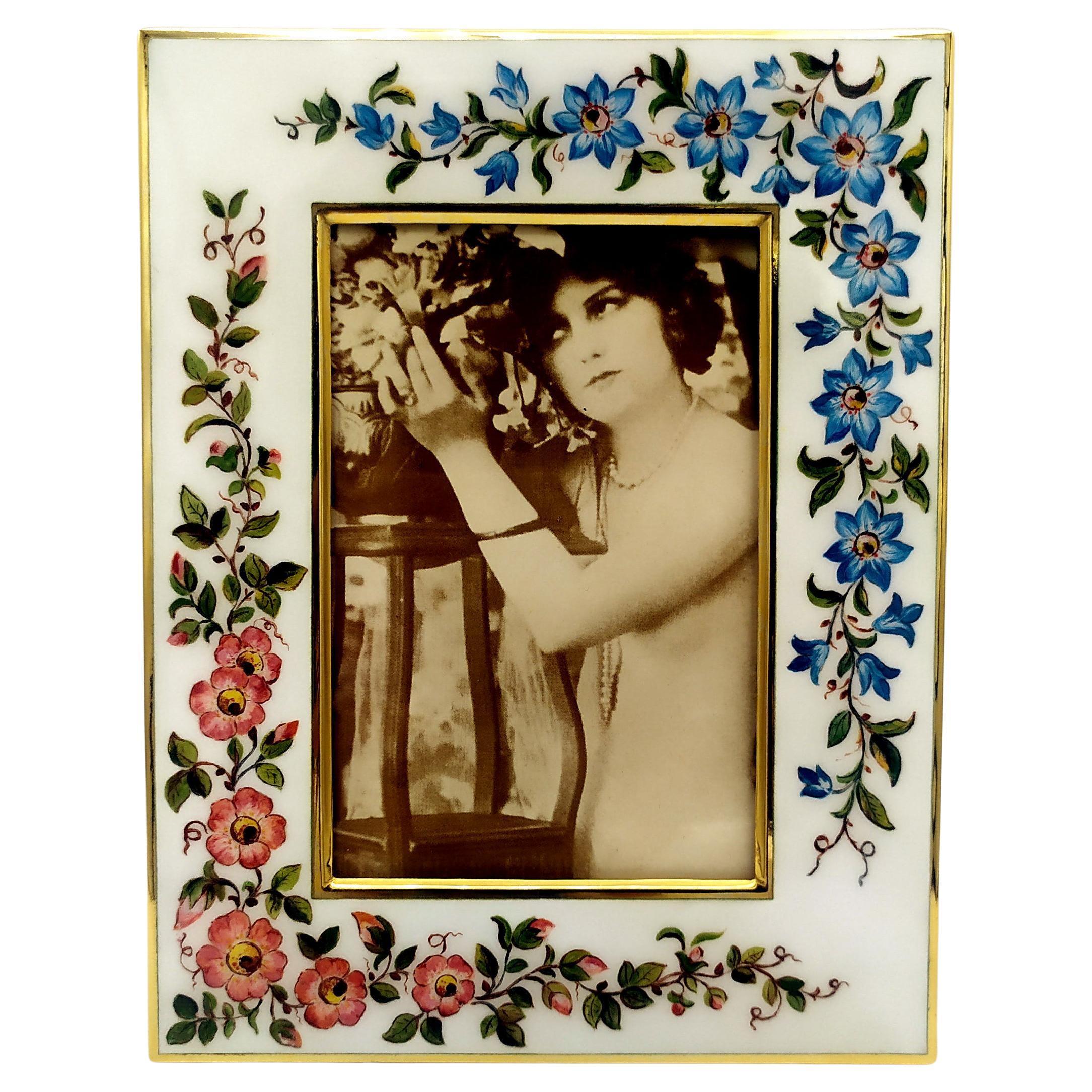 Picture Frame White flowers hand painted miniature Sterling Silver Salimbeni For Sale
