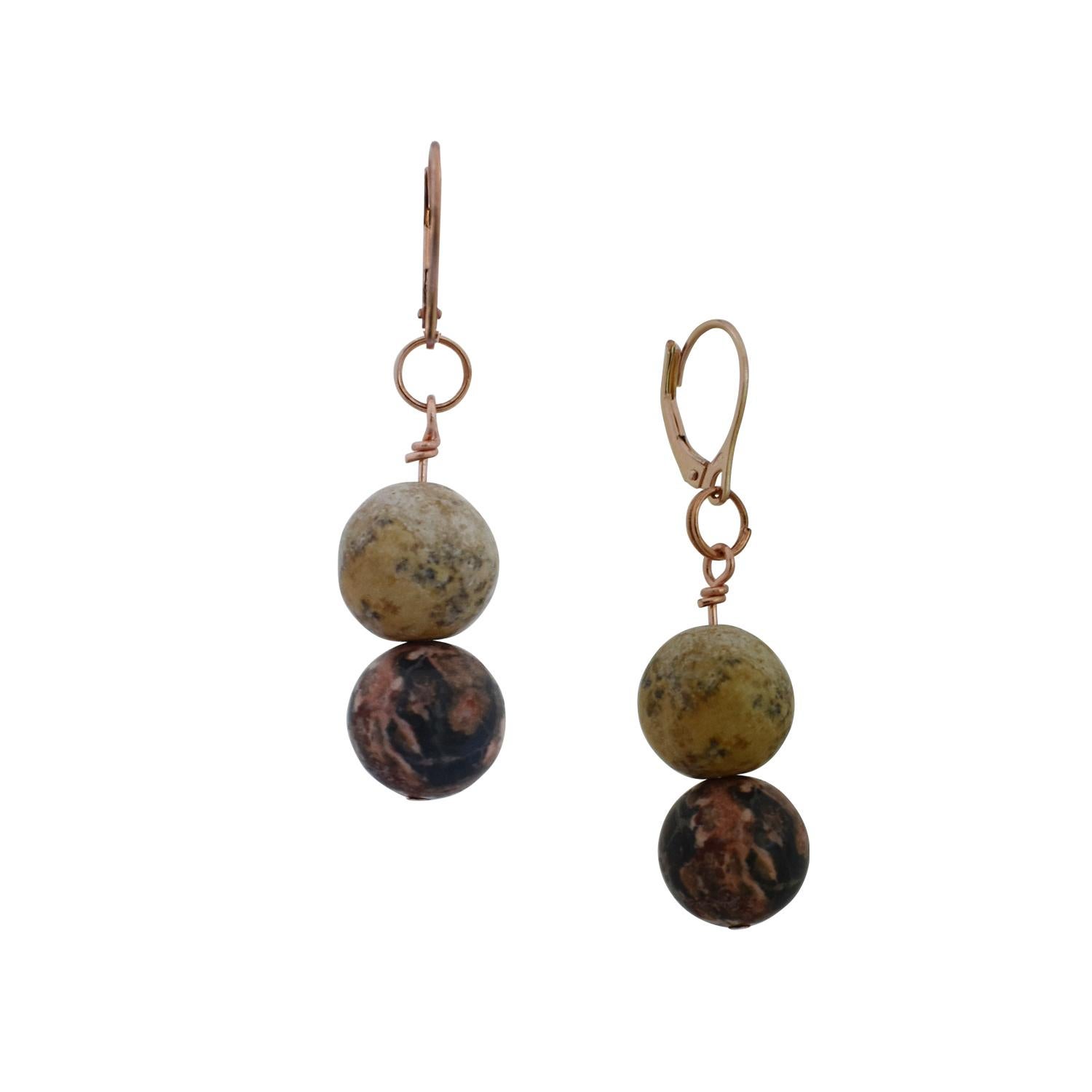 Made with 2 unusual gemstones picture jasper and leopard skin jasper. They look great intentionally mismatched with my other earrings.

*Gemstones: Jasper
*Approx. Earring Weight: 9g

*Metal: 9K Red Gold

These are made to order. 

These earrings