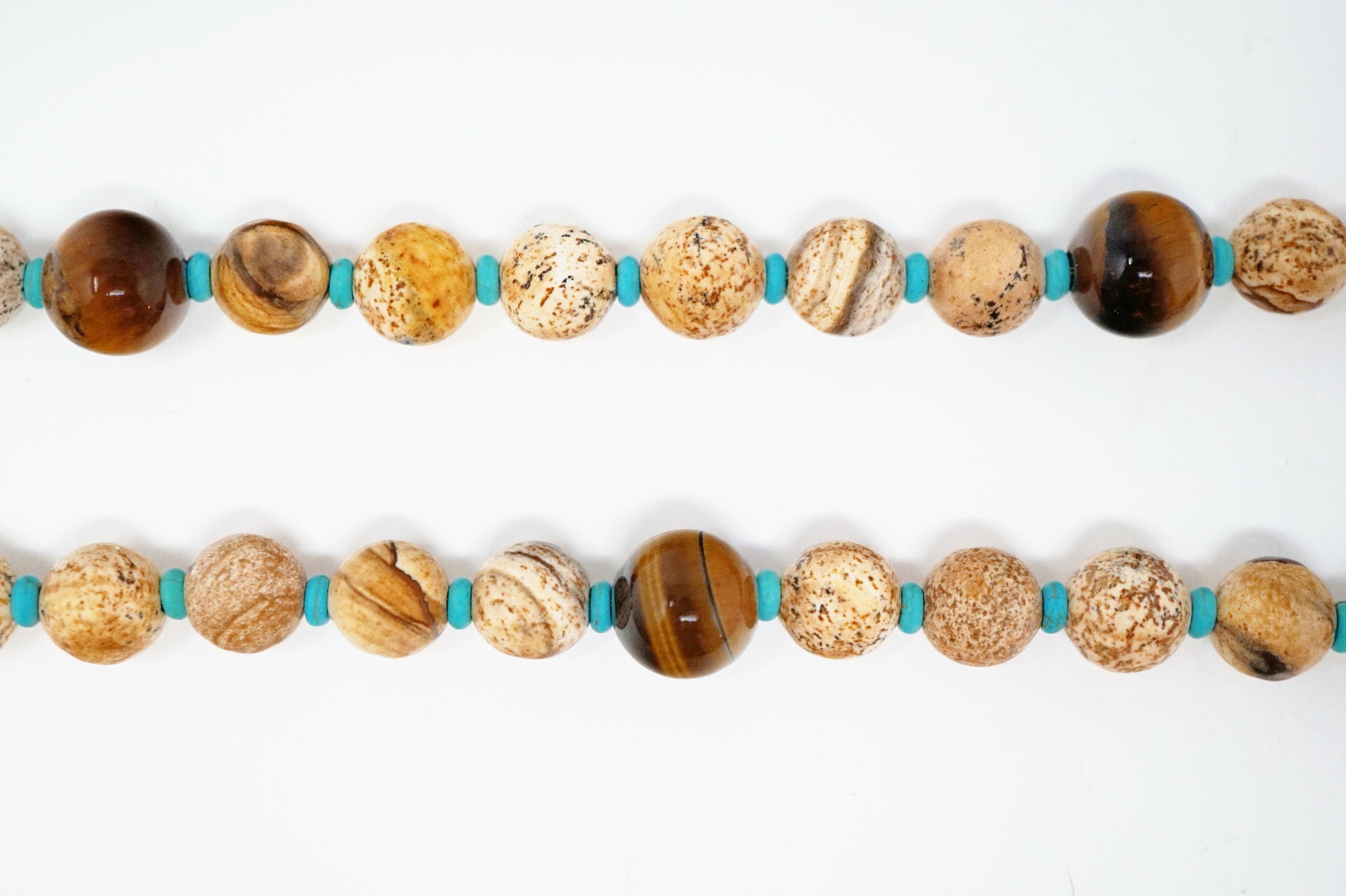 Picture Jasper, Turquoise and Tiger's Eye Gemstone Necklace 4