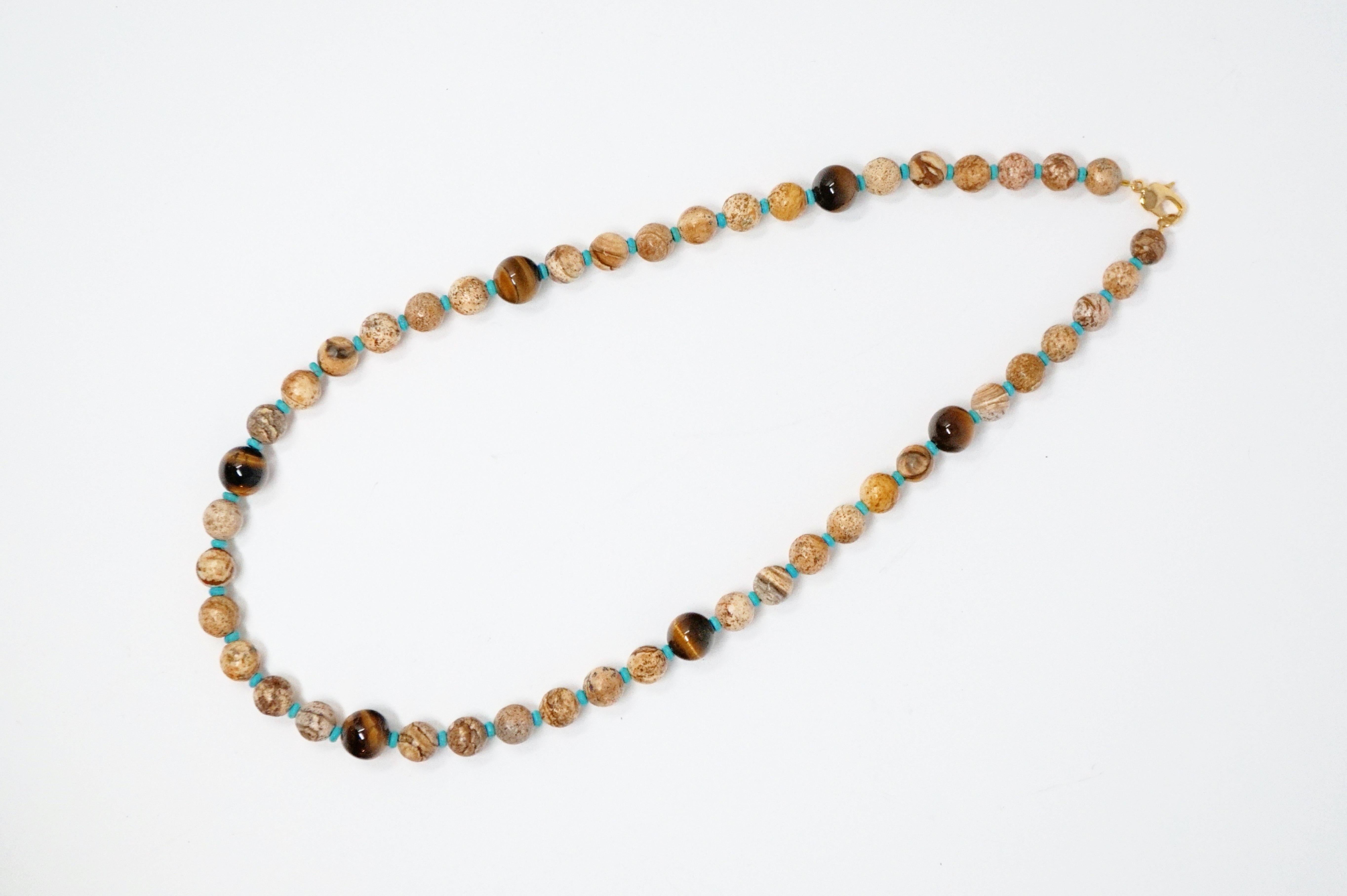 Bead Picture Jasper, Turquoise and Tiger's Eye Gemstone Necklace